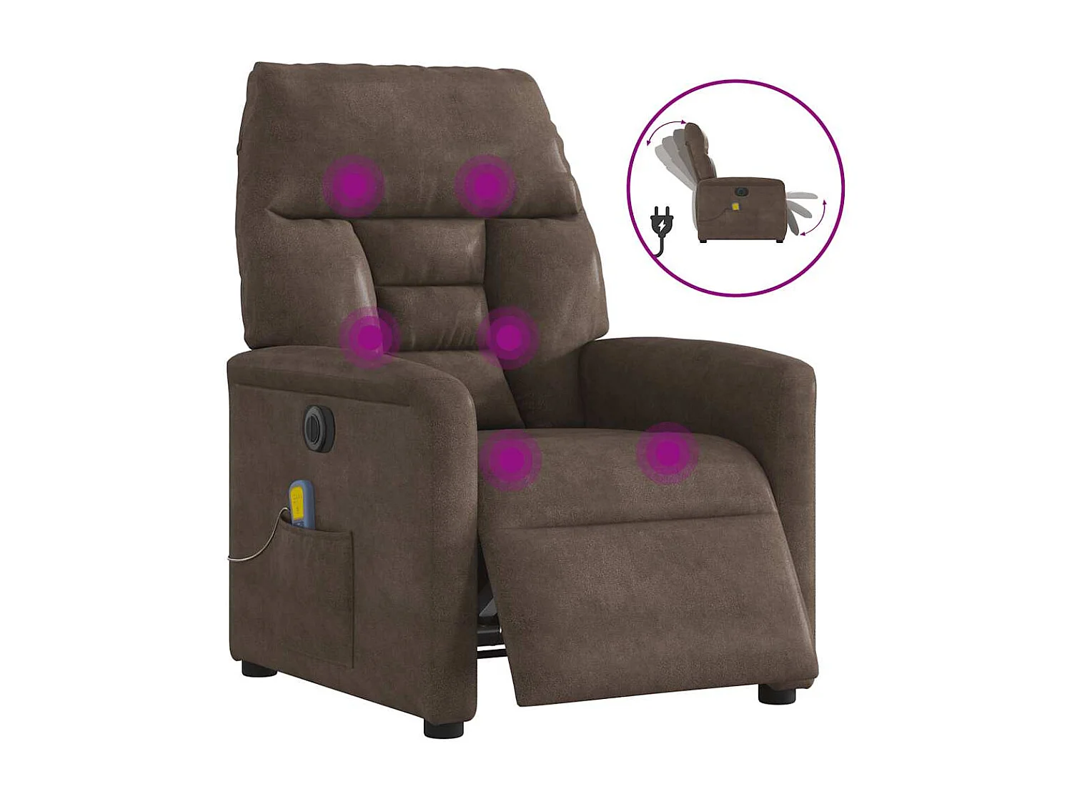 Poltrona de massagens reclinável elétrica microfibra castanho SHL932955