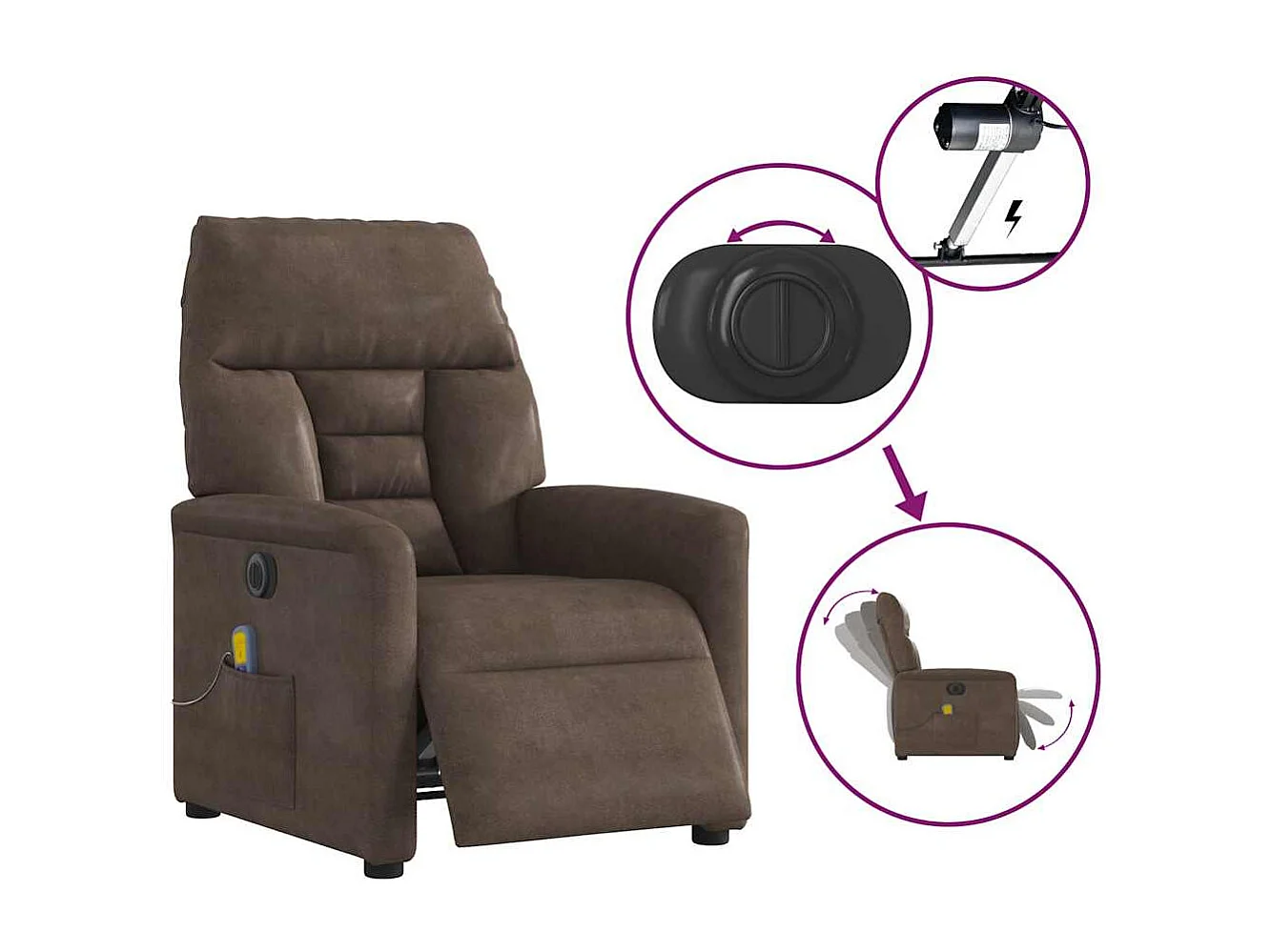 Poltrona de massagens reclinável elétrica microfibra castanho SHL932955