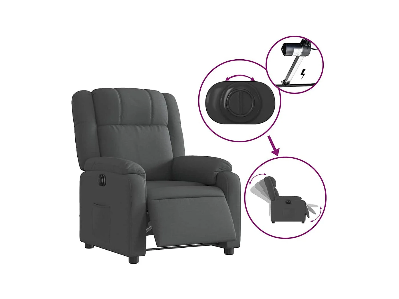 Sillón de relax | Silla | Sillón reclinable eléctrico de tela gris oscuro SHL7426