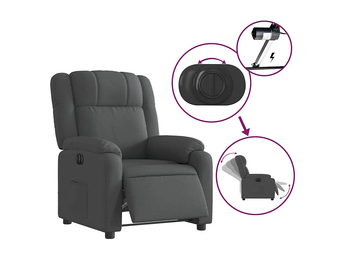 Fauteuil inclinable électrique-Chaise de relax-Fauteuil salon Gris foncé Tissu SHL2057