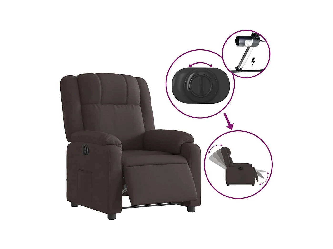 Sillón de relax | Silla | Sillón reclinable eléctrico tela marrón oscuro SHL3253