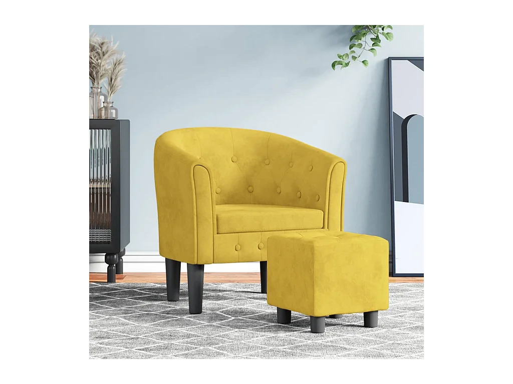Sillón de salón | Silla de relax con taburete terciopelo amarillo SHL4713