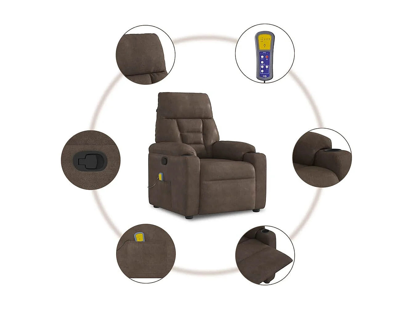 Poltrona de massagens reclinável tecido de microfibra castanho SHL404028