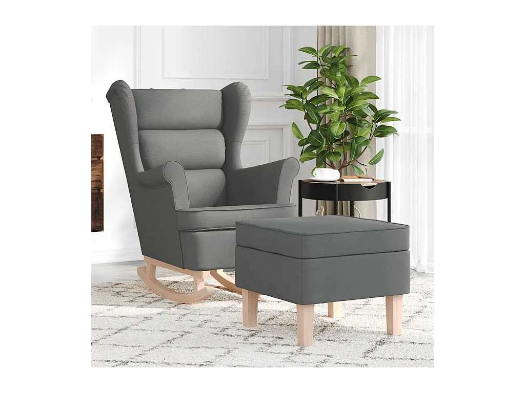 Sillón de salón | Silla | Sillón mecedora con taburete tela gris oscuro SHL5264