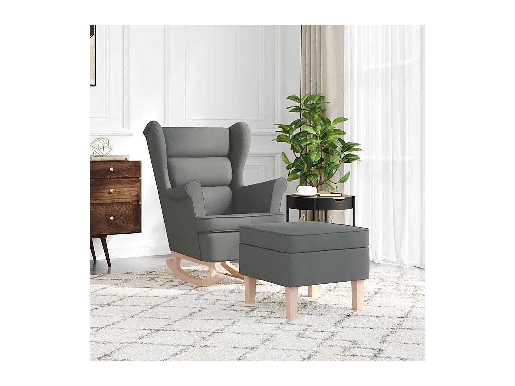 Sillón de salón | Silla | Sillón mecedora con taburete tela gris oscuro SHL5264