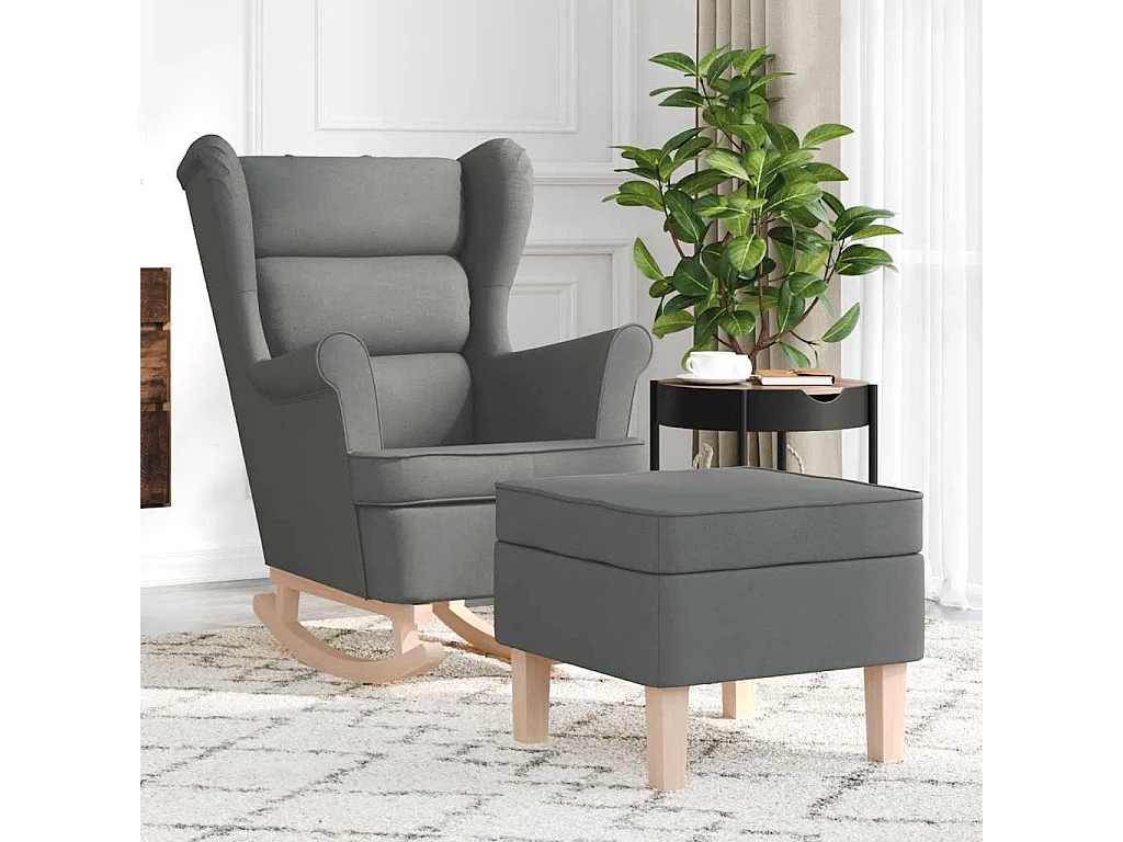 Sillón de salón | Silla | Sillón mecedora con taburete tela gris oscuro SHL5264