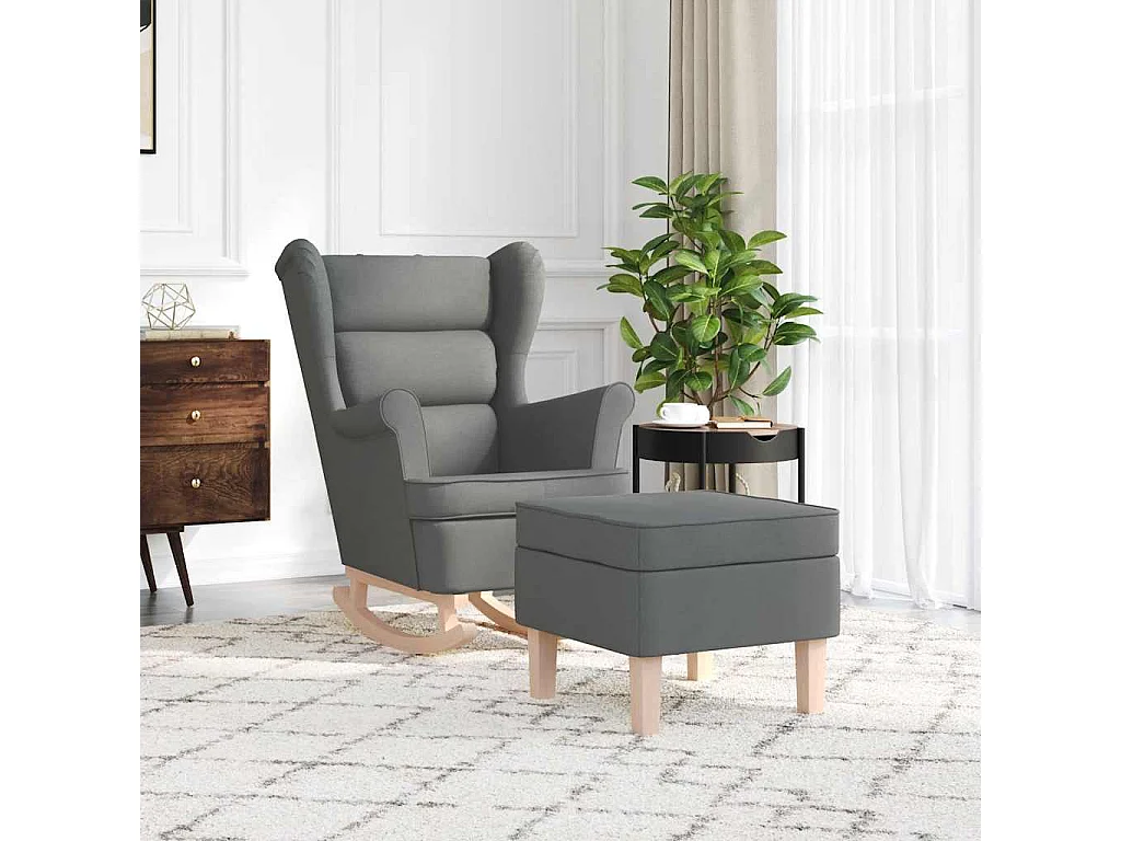 Sillón de salón | Silla | Sillón mecedora con taburete tela gris oscuro SHL5264