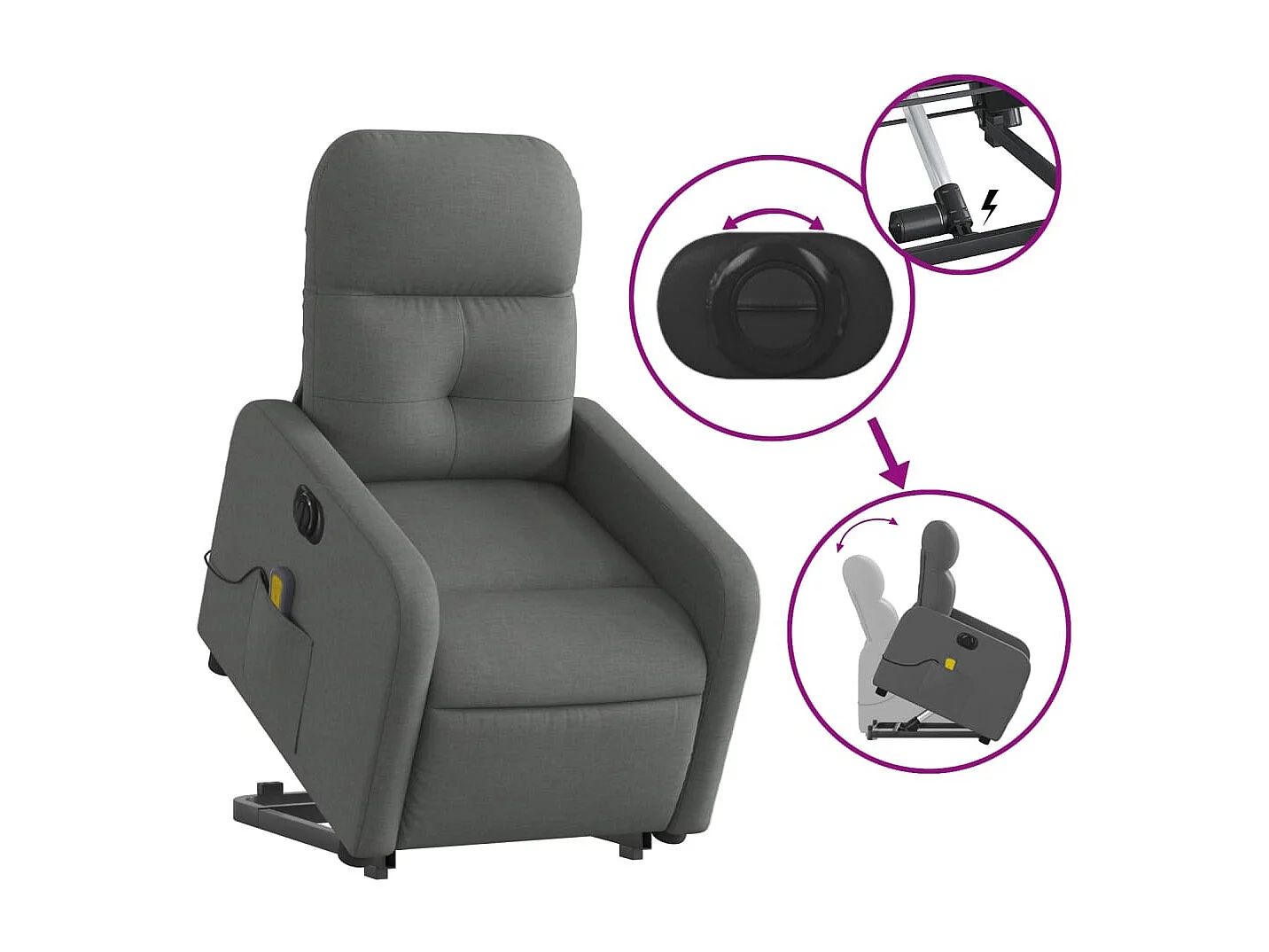 Poltrona elétrica elevatória massagens tecido cinzento-escuro SHL706744