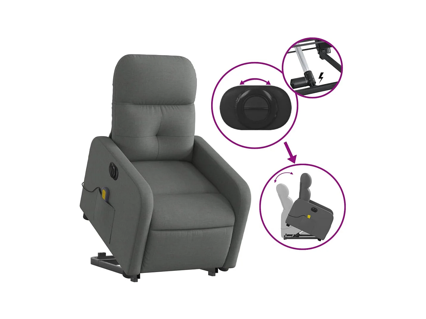 Sillón de salón | Silla | Sillón de masaje eléctrico reclinable elevable tela gris oscuro SHL5488