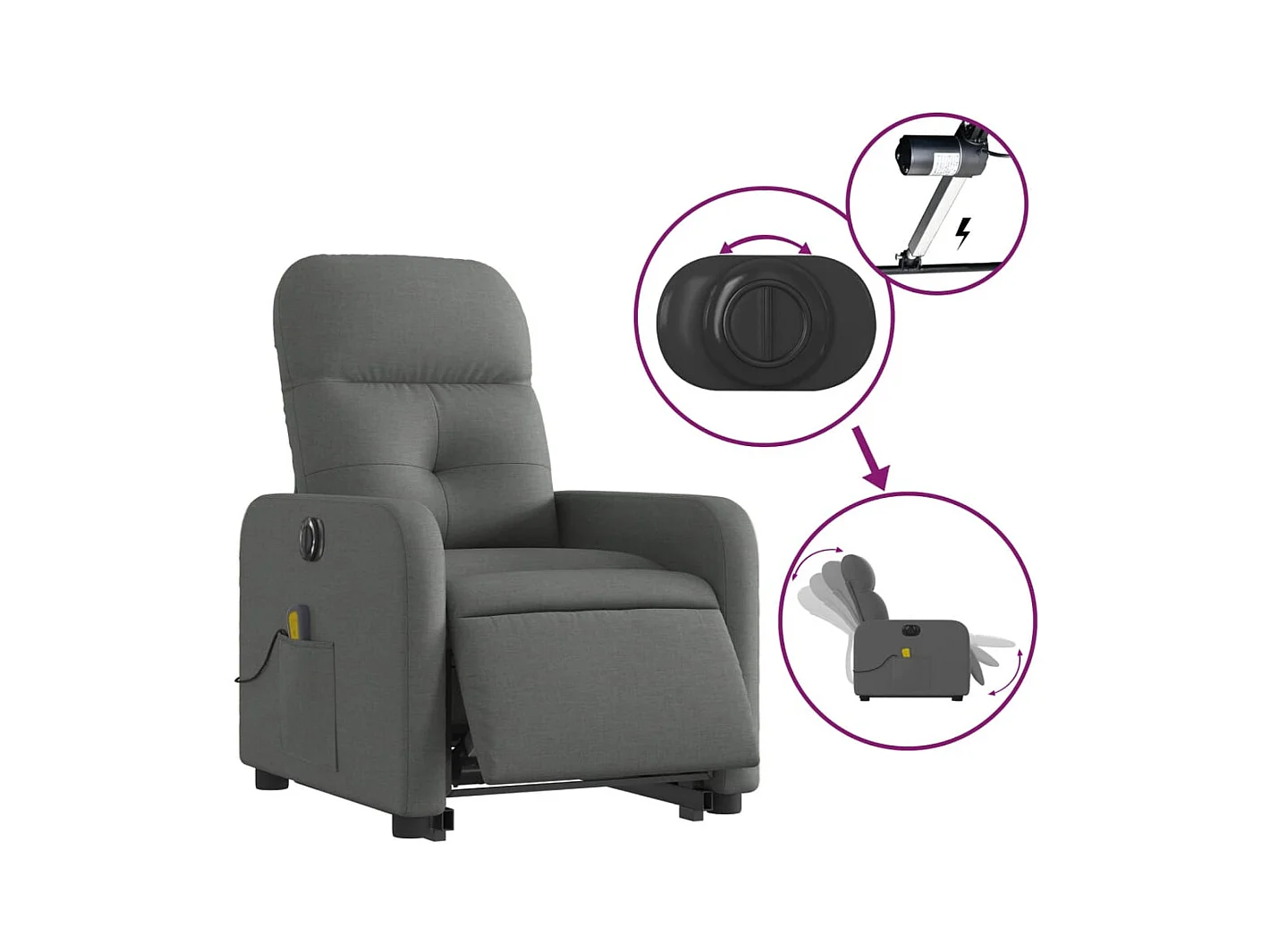 Sillón de salón | Silla | Sillón de masaje eléctrico reclinable elevable tela gris oscuro SHL5488