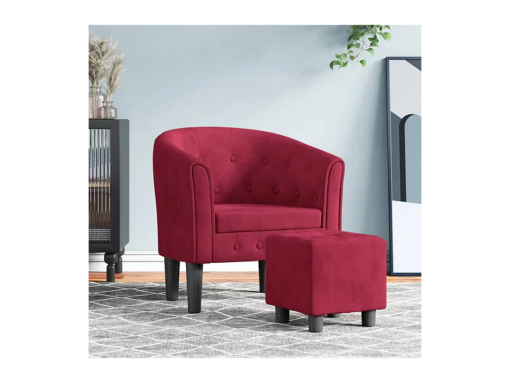 Fauteuil de salon-Fauteuil relax avec repose-pied rouge bordeaux velours SHL4113