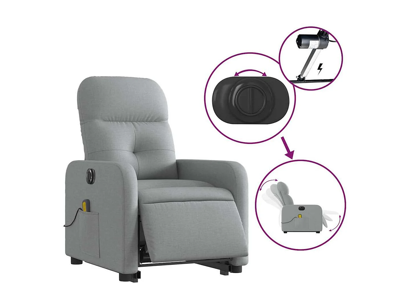Fauteuil inclinable électrique-Chaise de relax-Fauteuil de Massage Gris clair Tissu SHL3829