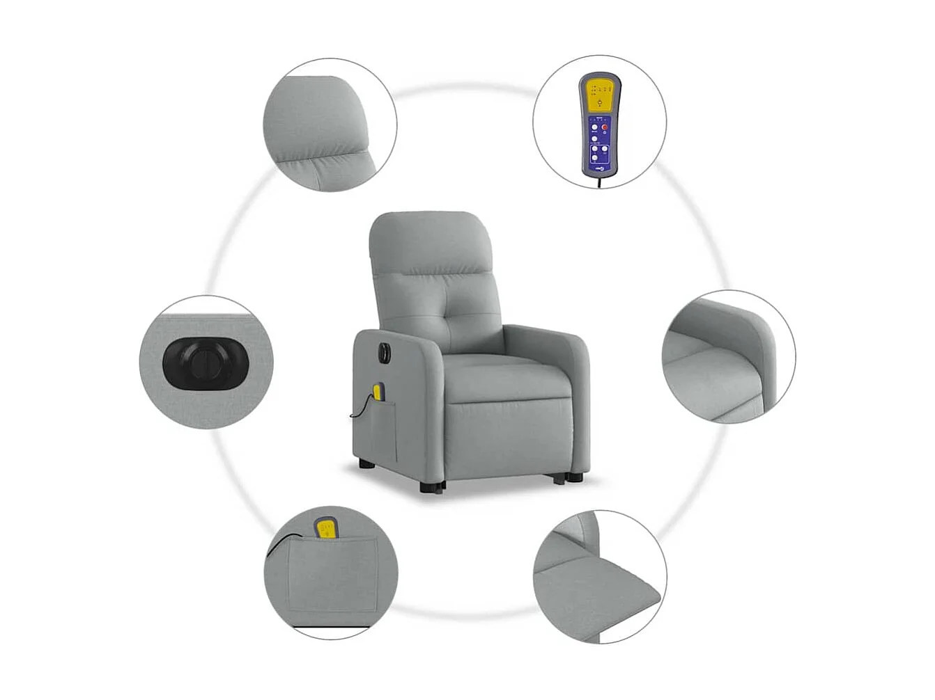 Fauteuil inclinable électrique-Chaise de relax-Fauteuil de Massage Gris clair Tissu SHL3829