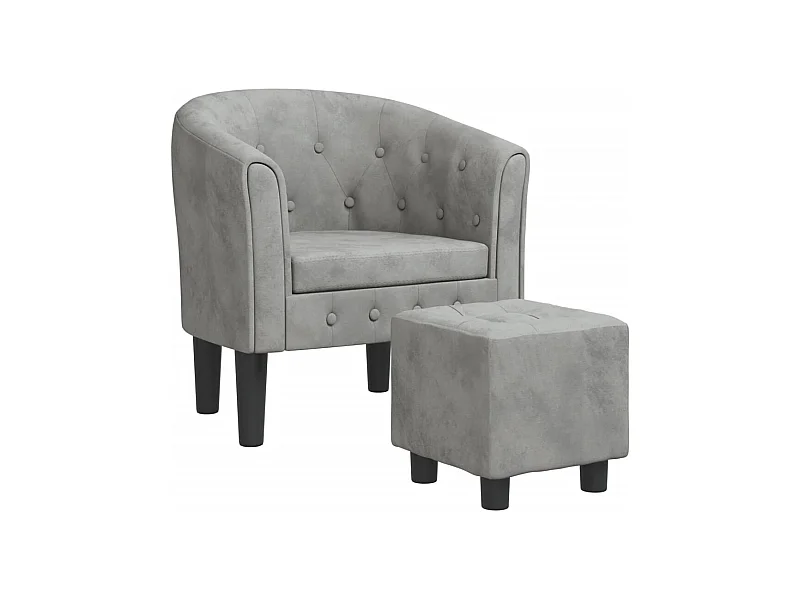 Sillón de salón | Silla de relax con taburete terciopelo gris claro SHL7736