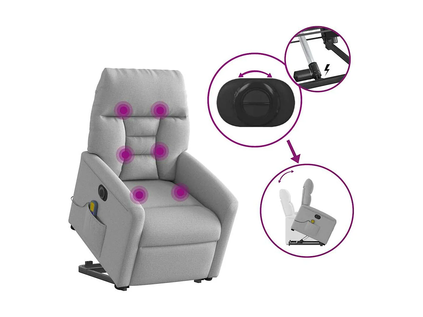 Sta-op-massagestoel elektrisch verstelbaar stof wolk grijs
