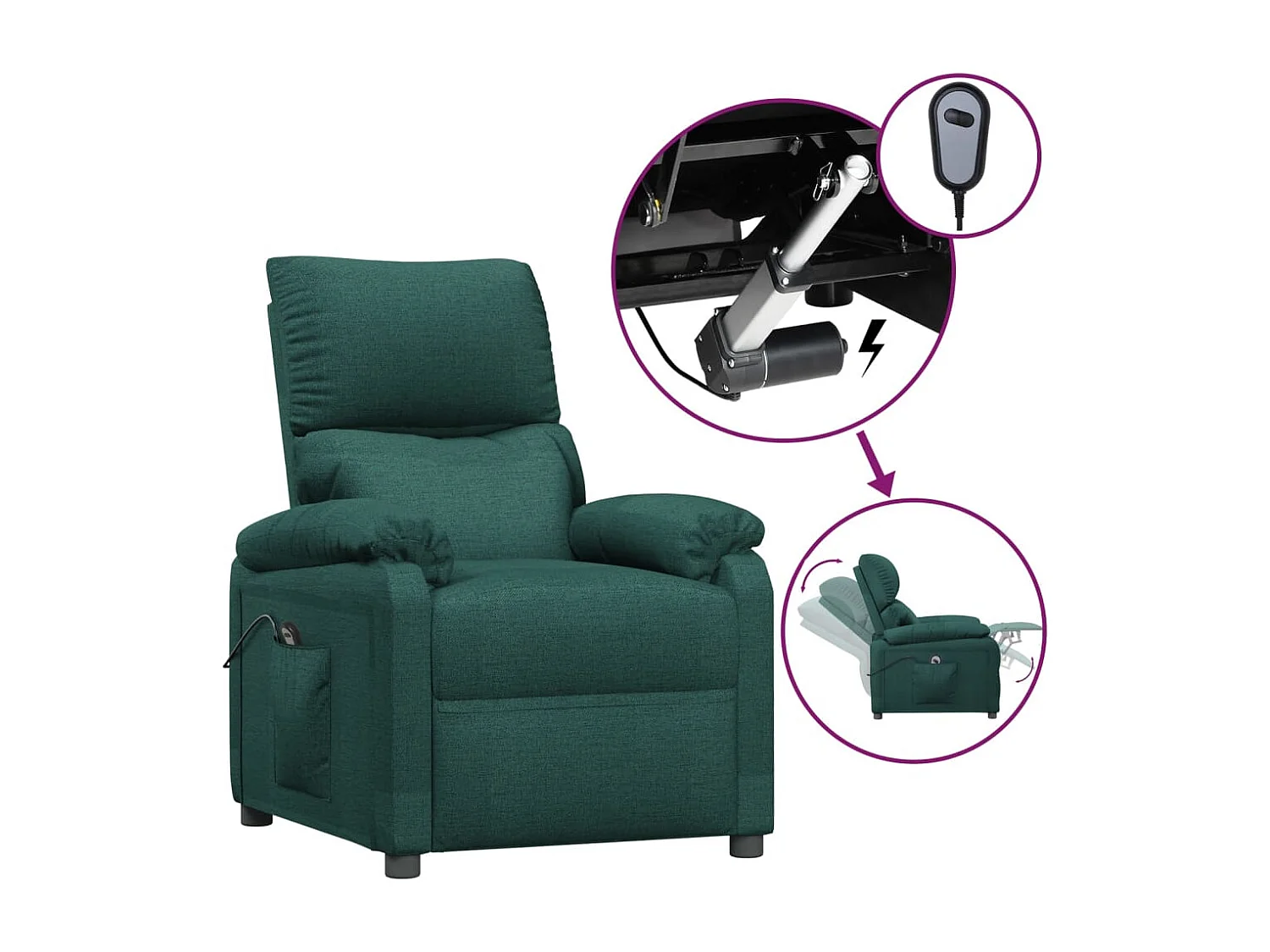 Fauteuil inclinable électrique-Chaise de relax-Fauteuil salon Vert foncé Tissu SHL5289