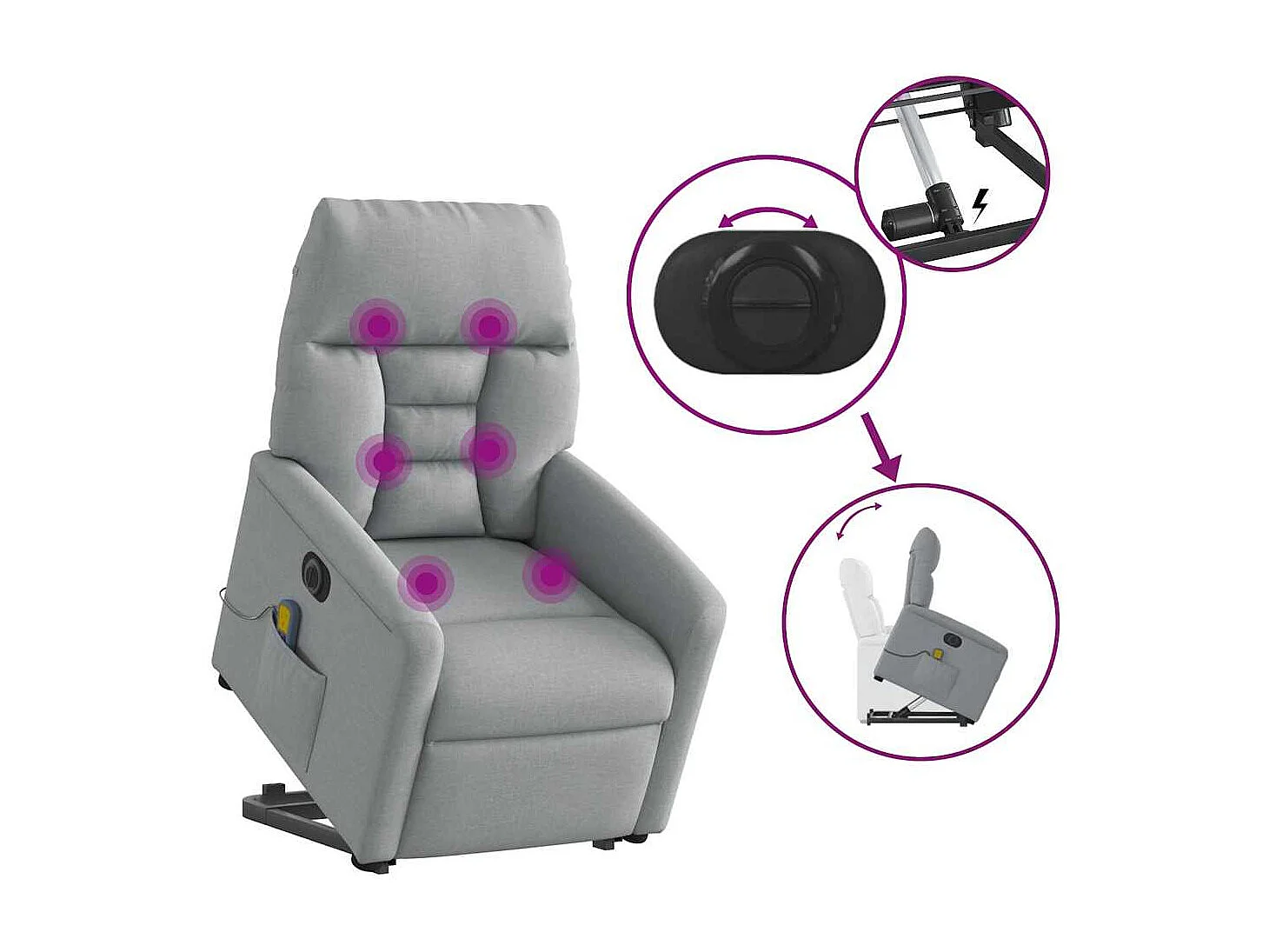 Fauteuil inclinable électrique-Chaise de relax-Fauteuil de Massage Gris clair Tissu SHL4862