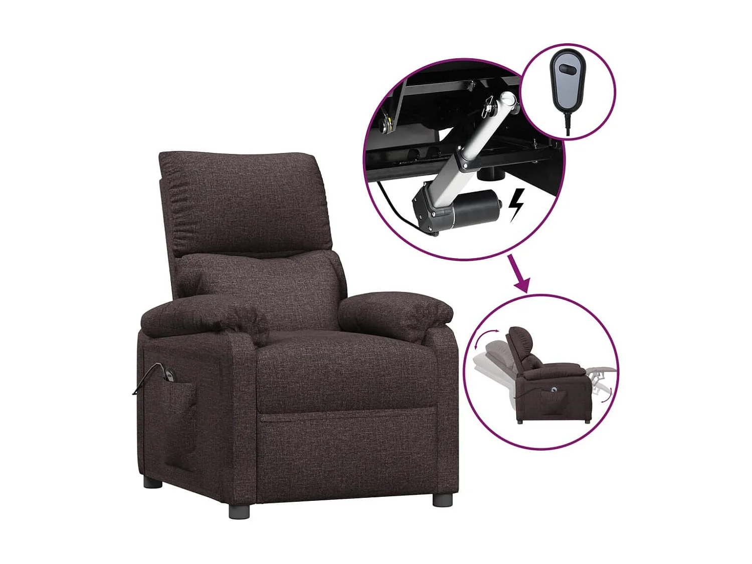Sillón de relax | Silla | Sillón reclinable eléctrico tela marrón oscuro SHL5374