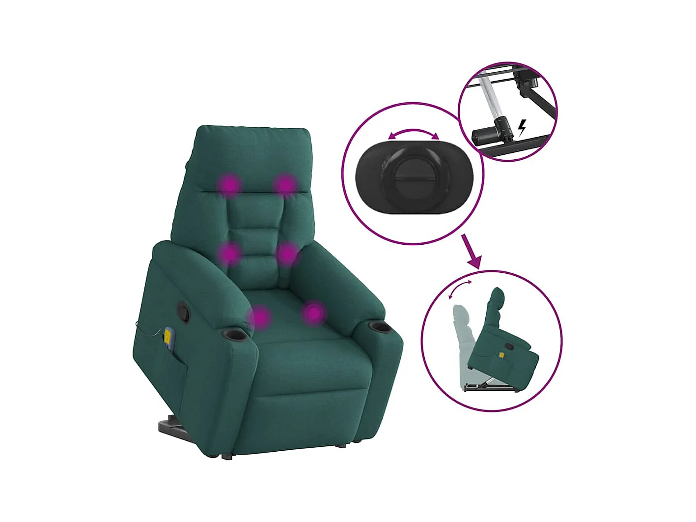 Silla de masaje reclinable de pie de tela verde oscura SHL2722