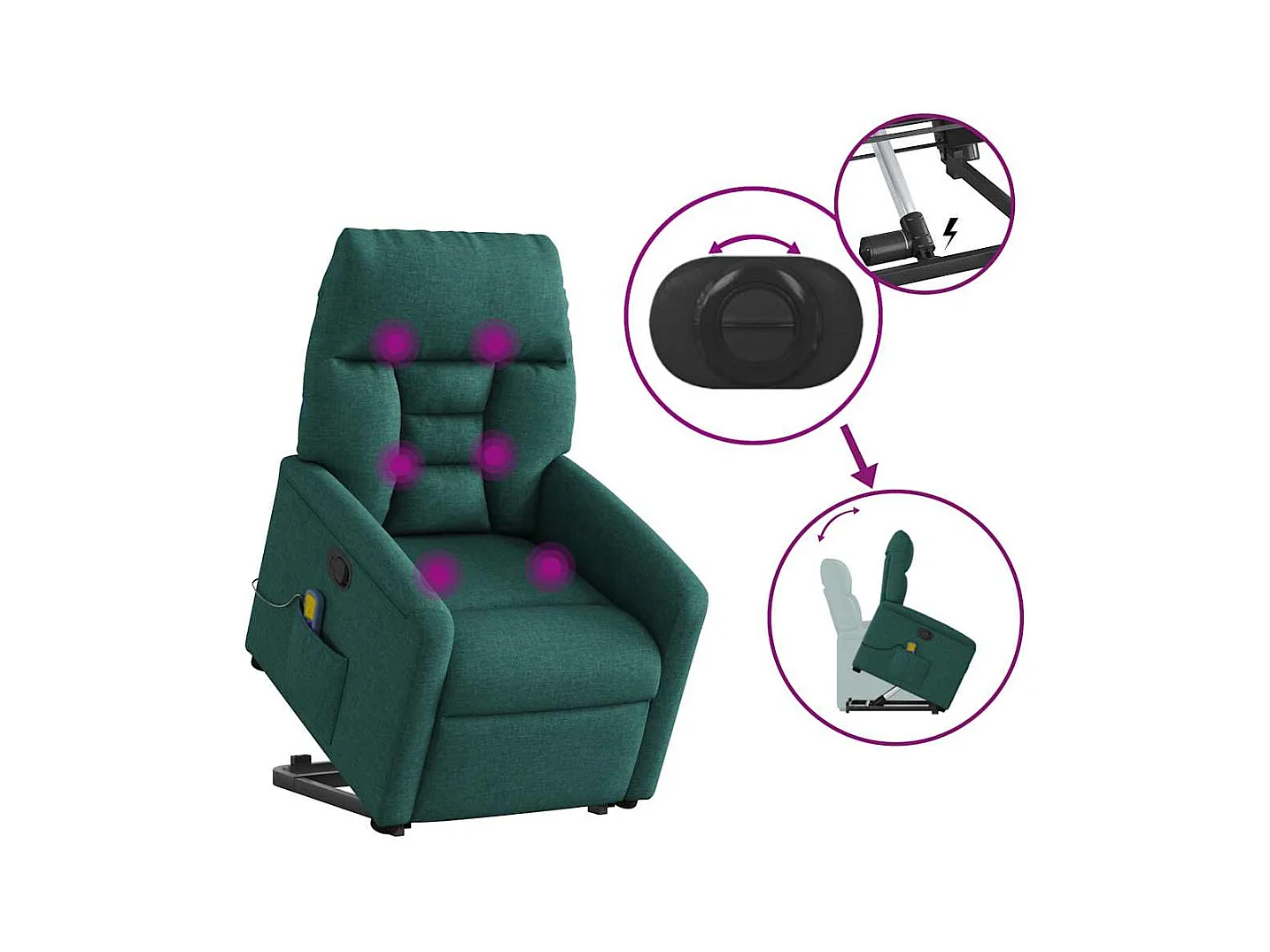 Silla de masaje reclinable de pie de tela verde oscura SHL2722