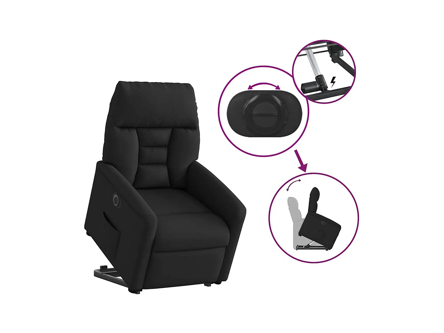 Silla de relax | Sillón eléctrico reclinable elevable de tela negro SHL5695