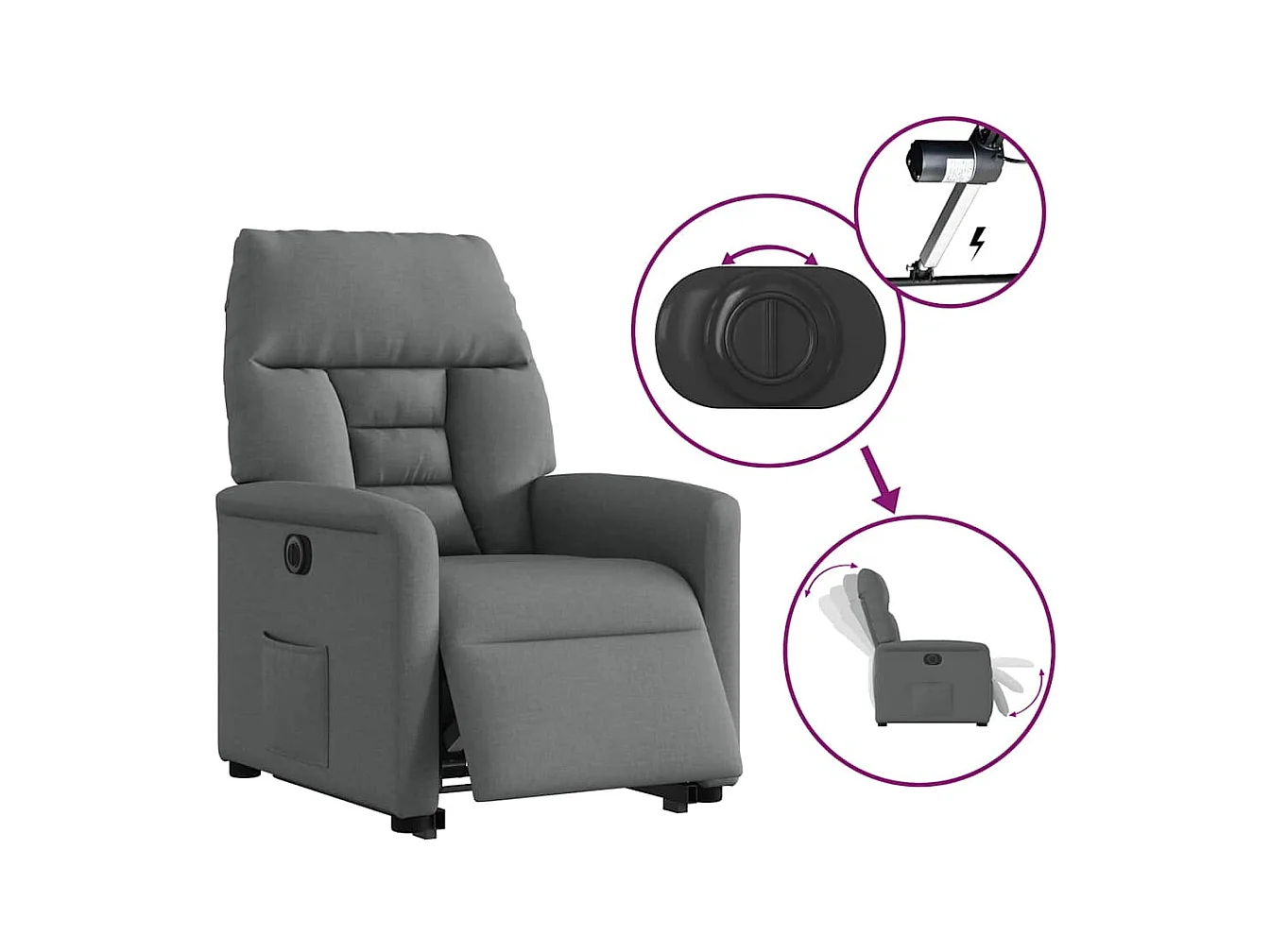 Silla de relax | Sillón eléctrico reclinable elevable de tela gris oscuro SHL8713