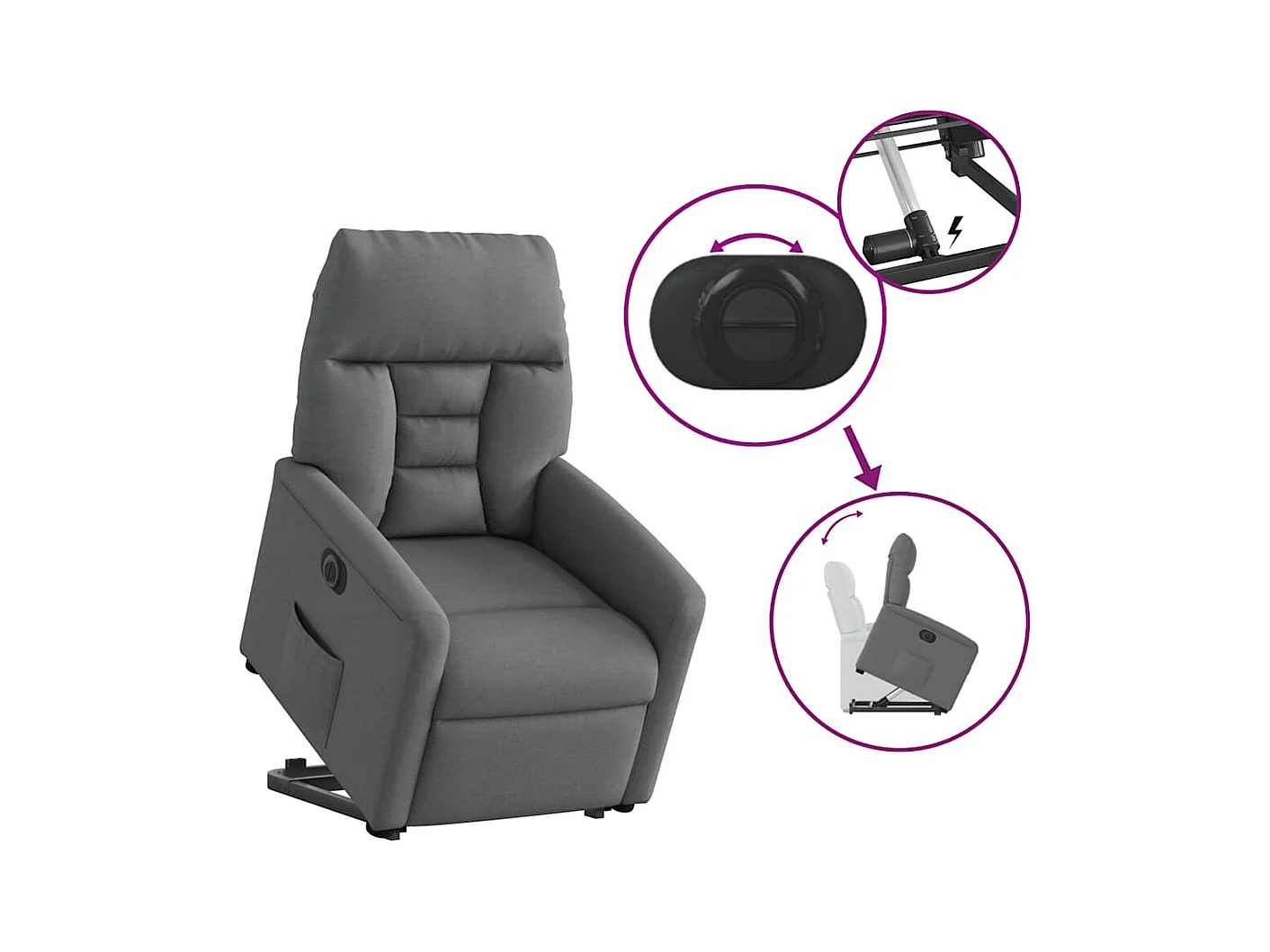Silla de relax | Sillón eléctrico reclinable elevable de tela gris oscuro SHL8713