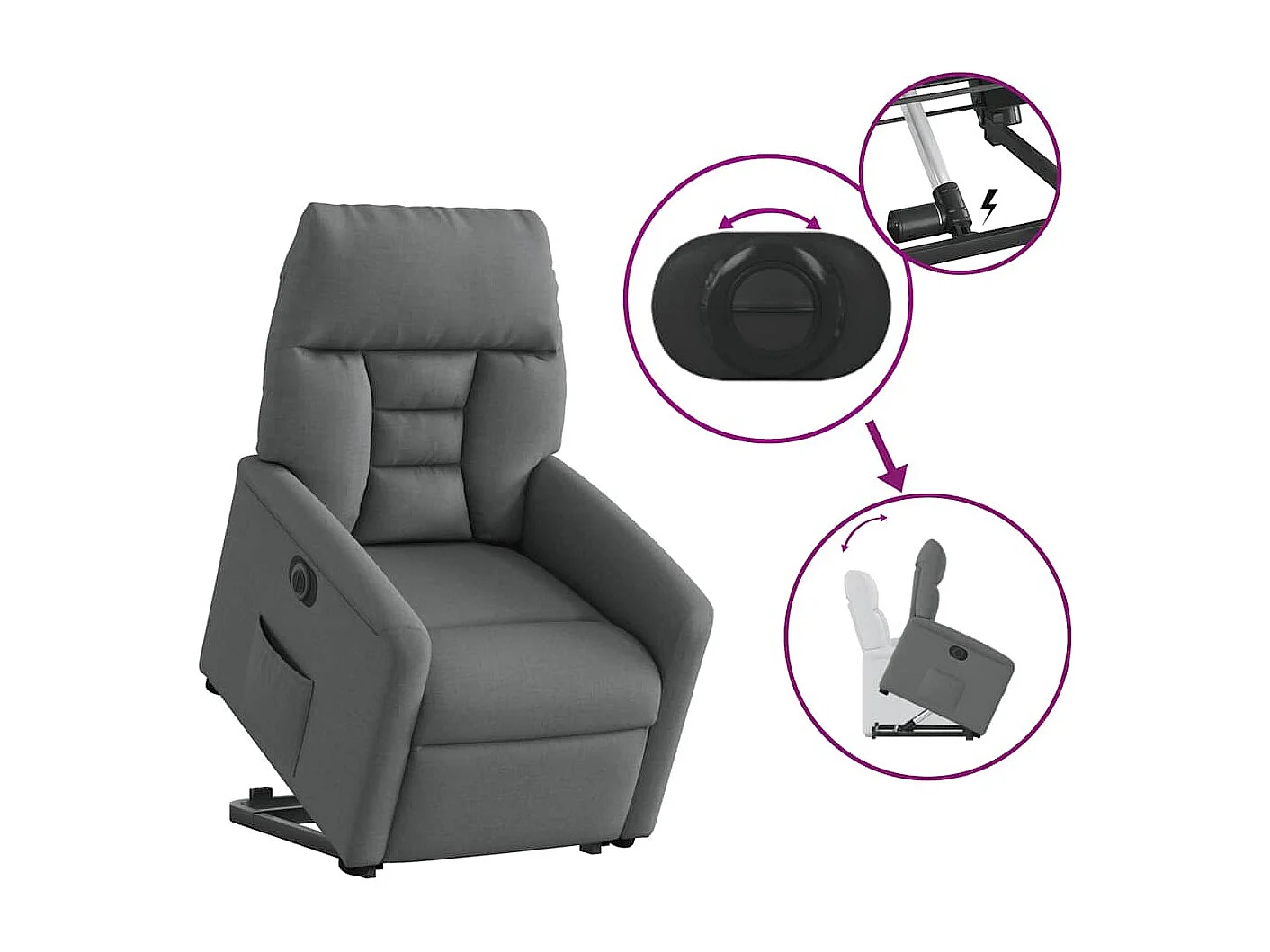 Fauteuil inclinable électrique-Chaise de relax-Fauteuil TV gris foncé tissu SHL4867