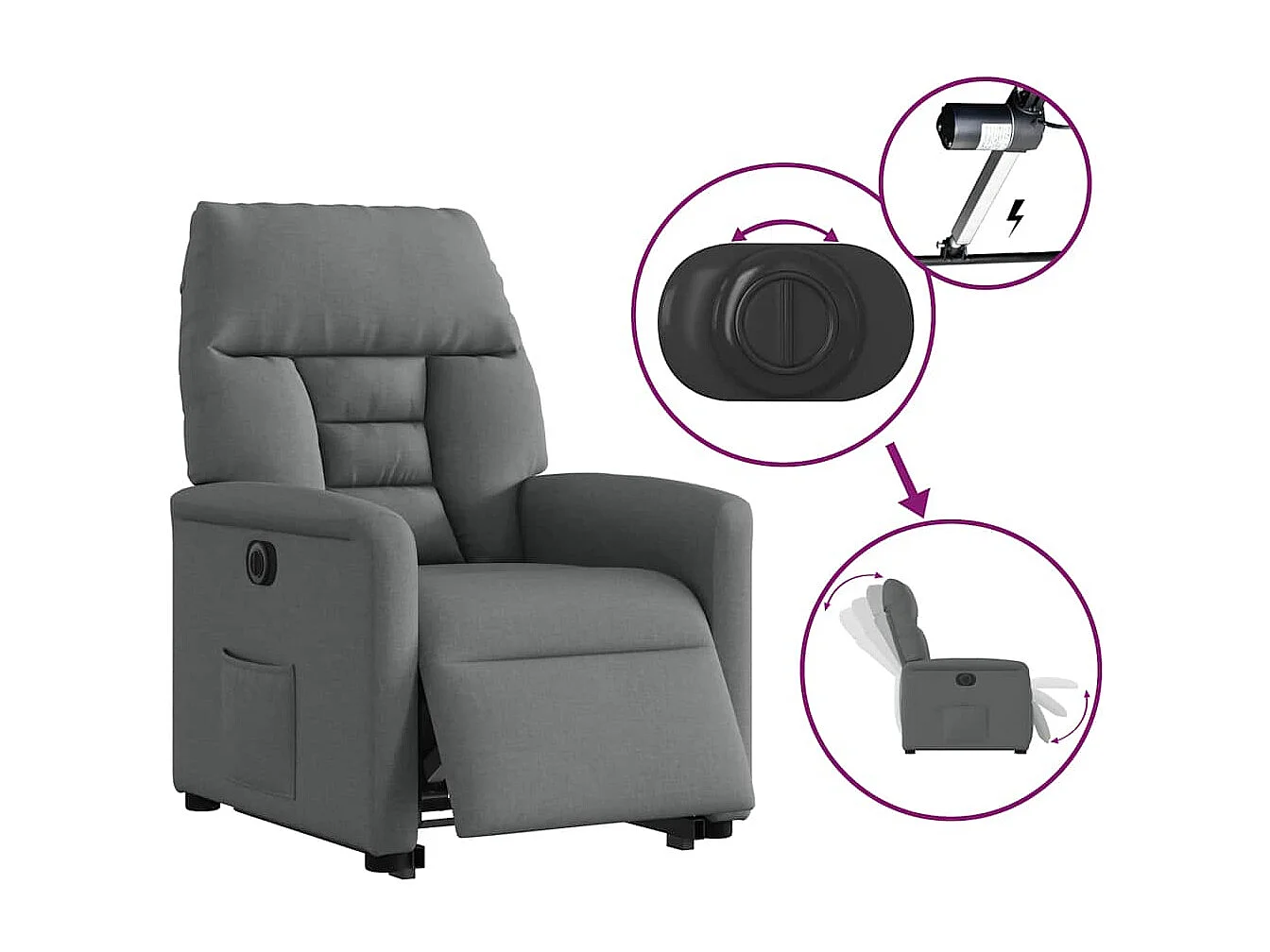 Fauteuil inclinable électrique-Chaise de relax-Fauteuil TV gris foncé tissu SHL4867