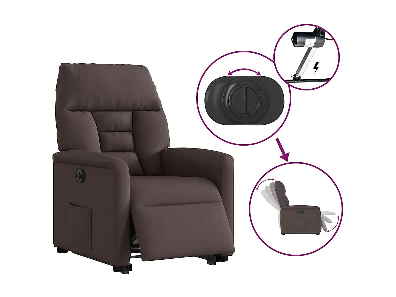 Fauteuil inclinable électrique-Chaise de relax-Fauteuil TV marron foncé tissu SHL1106