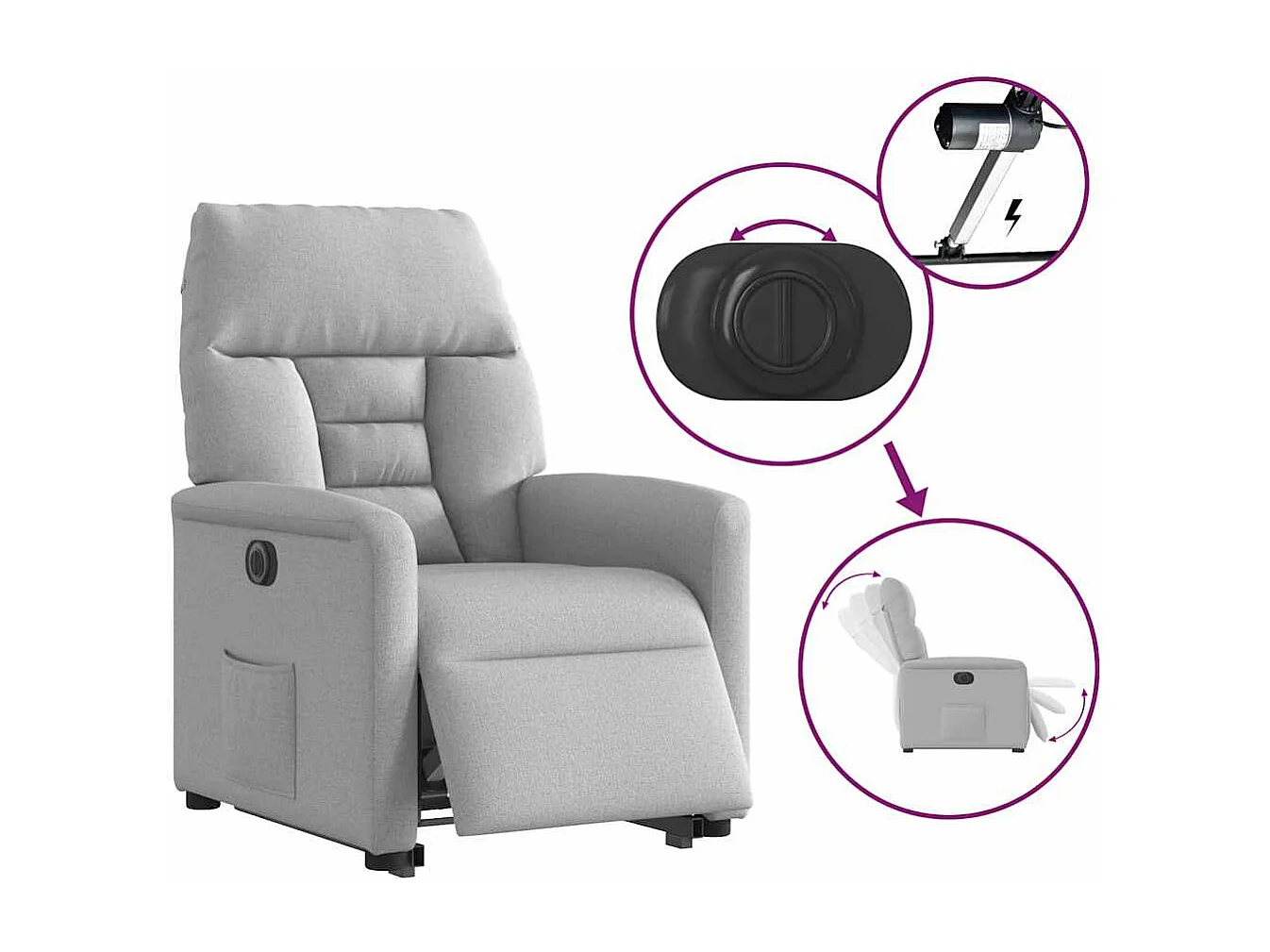 Silla de relax | Sillón eléctrico reclinable elevable de tela gris nube SHL4625
