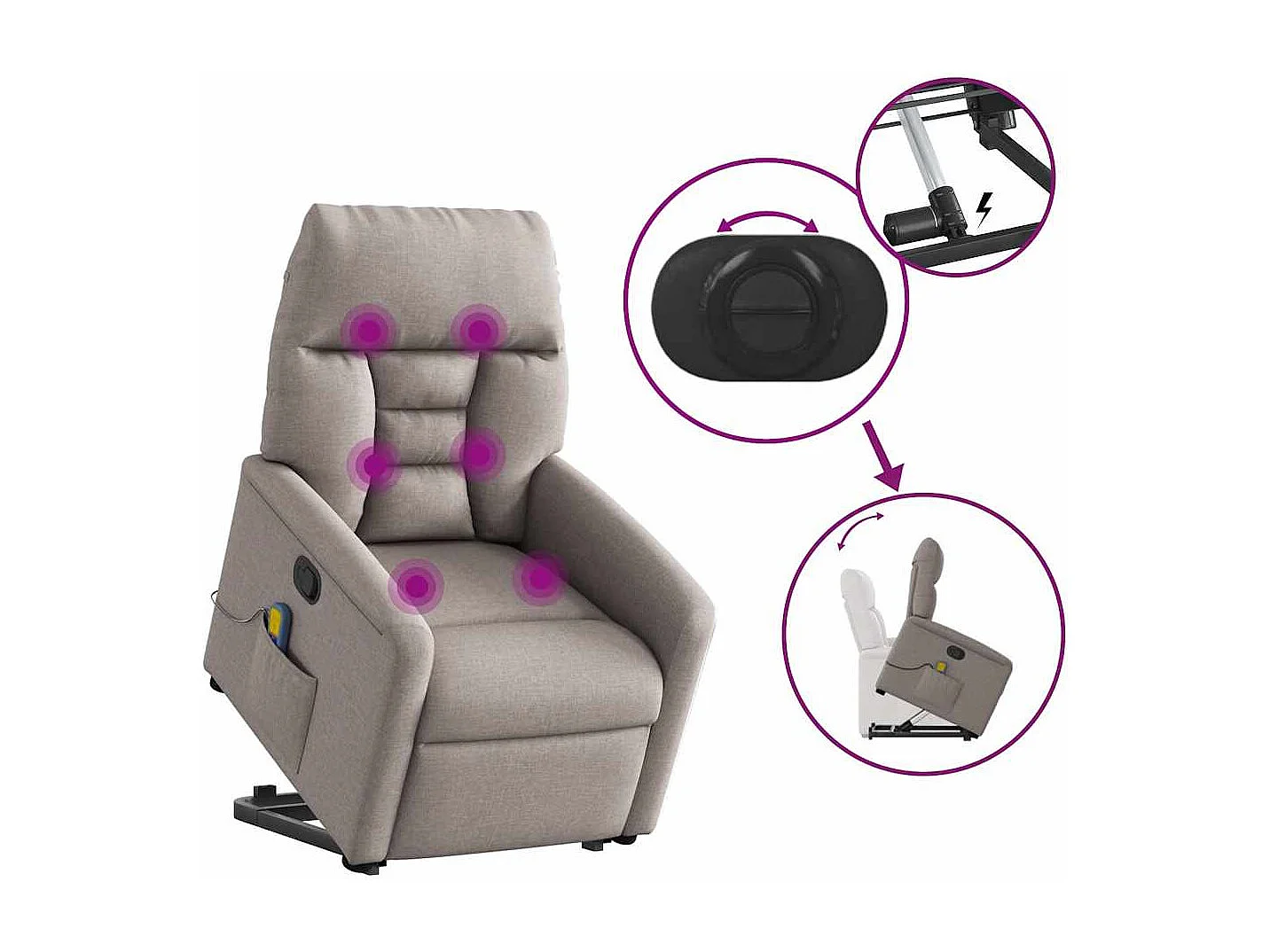 Sillón de relax | Sillón reclinable de masaje elevable tela gris taupé SHL7012