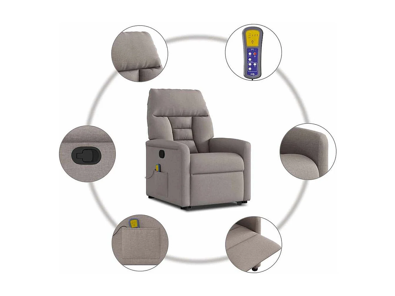 Fauteuil inclinable-Chaise de relax-Fauteuil de Massage Taupe Tissu SHL3920