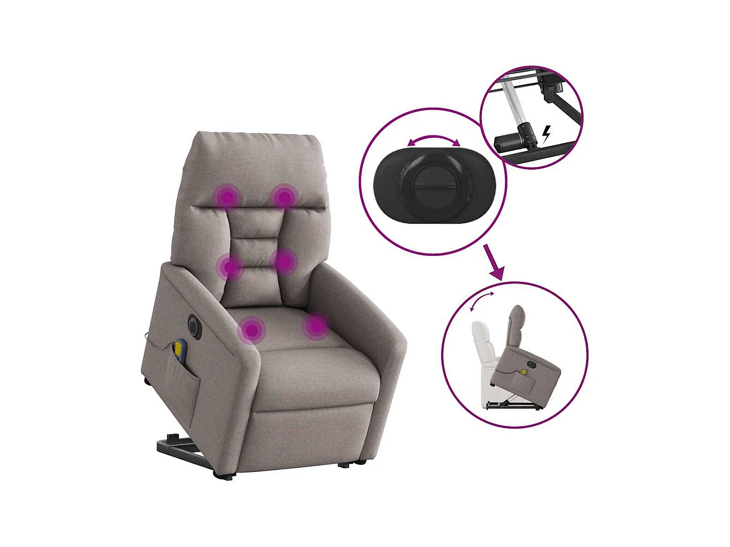 Sillón de salón | Silla | Sillón de masaje eléctrico reclinable elevable tela taupé SHL7525