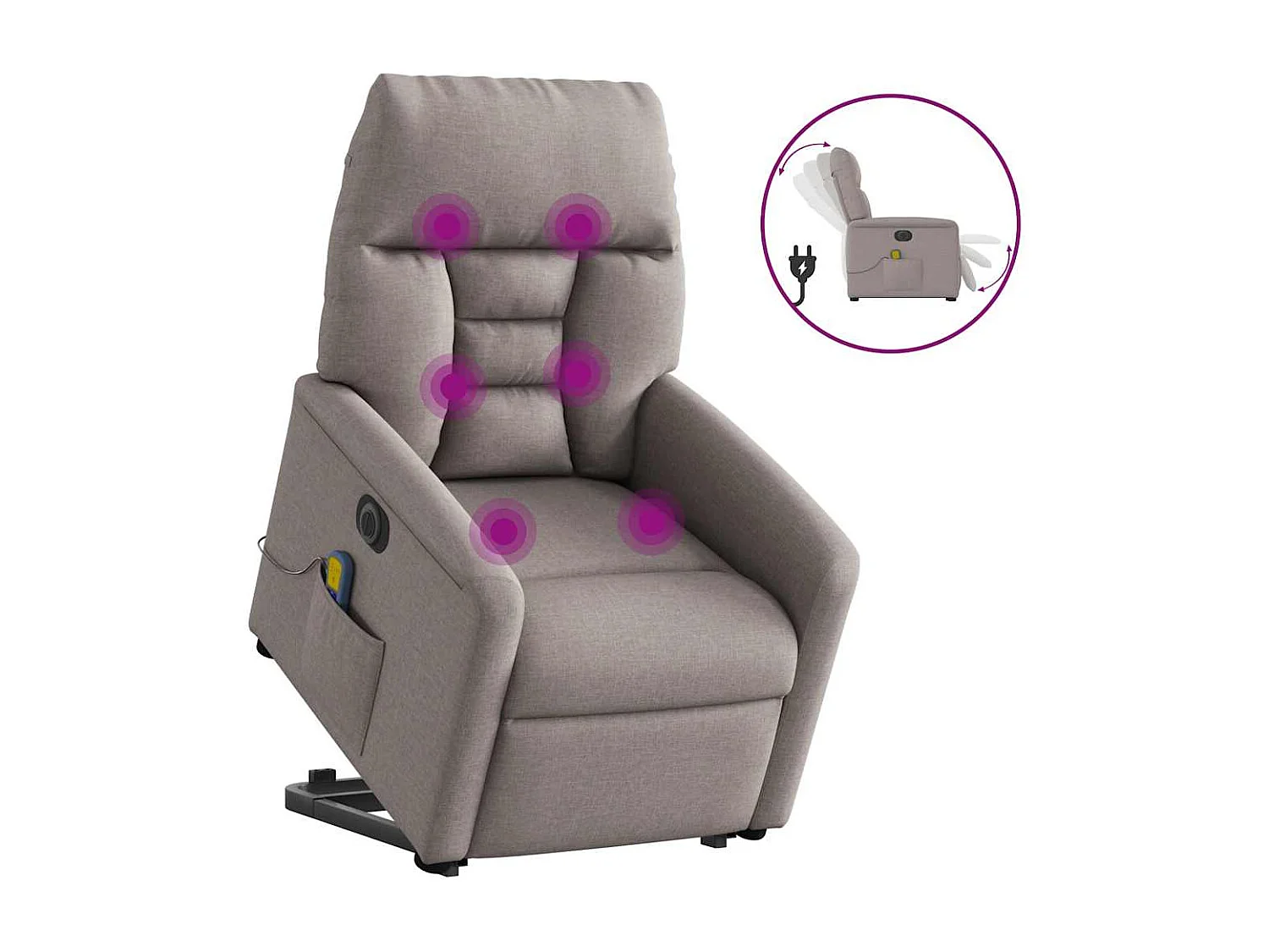 Fauteuil inclinable électrique-Chaise de relax-Fauteuil de Massage Taupe Tissu SHL3667