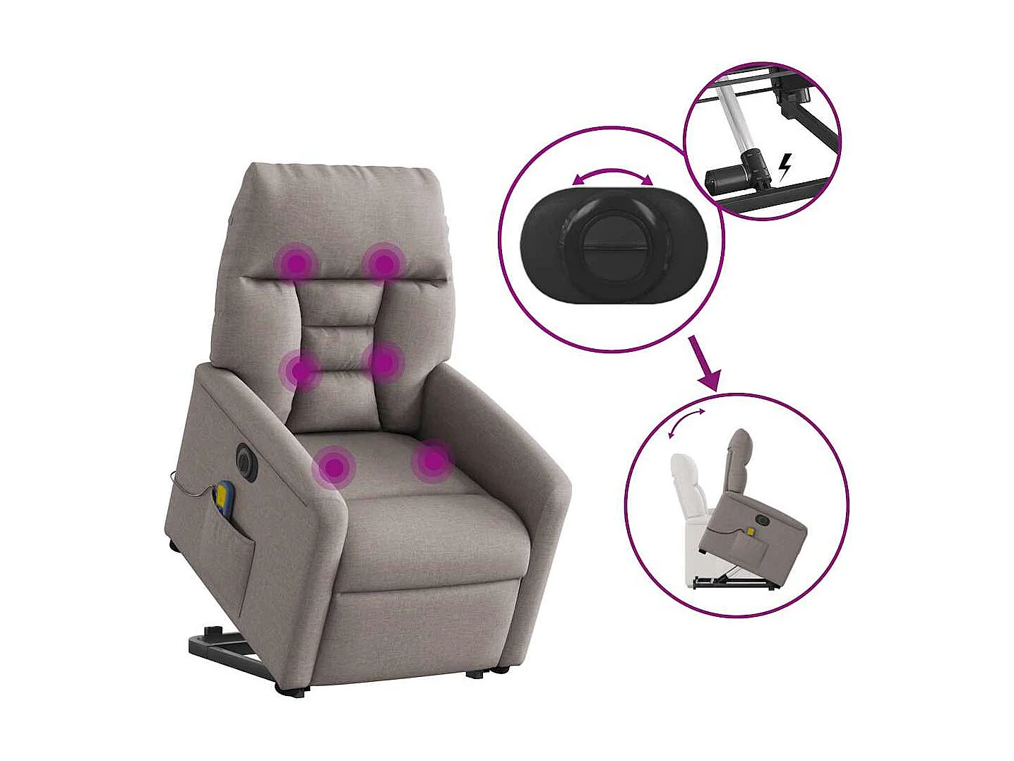 Fauteuil inclinable électrique-Chaise de relax-Fauteuil de Massage Taupe Tissu SHL3667