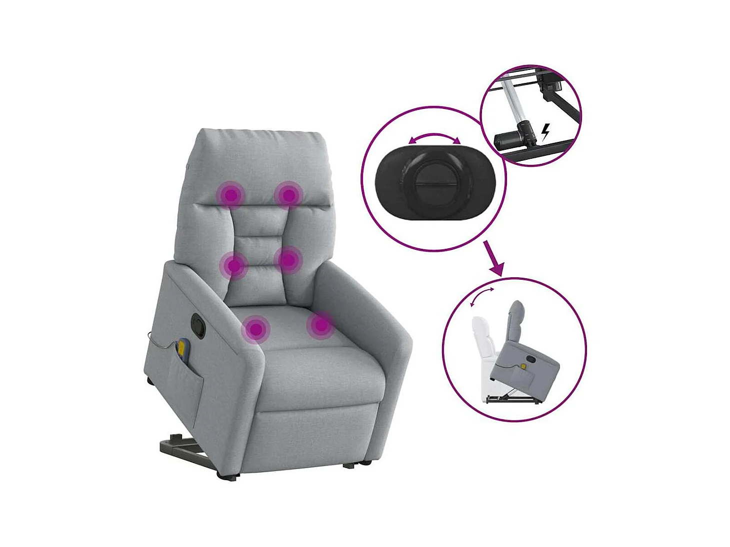 Poltrona reclinável massagens | Poltrona Confortável tecido cinzento-claro SHL441613