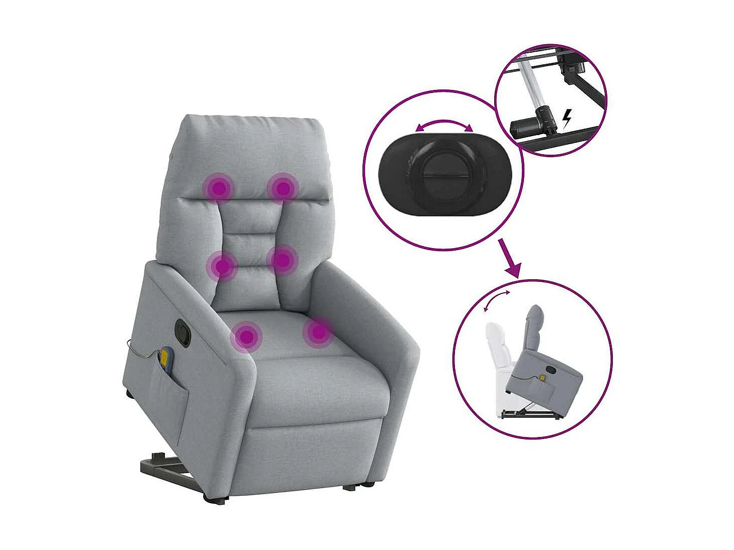 Fauteuil inclinable-Chaise de relax-Fauteuil de Massage Gris clair Tissu SHL4275