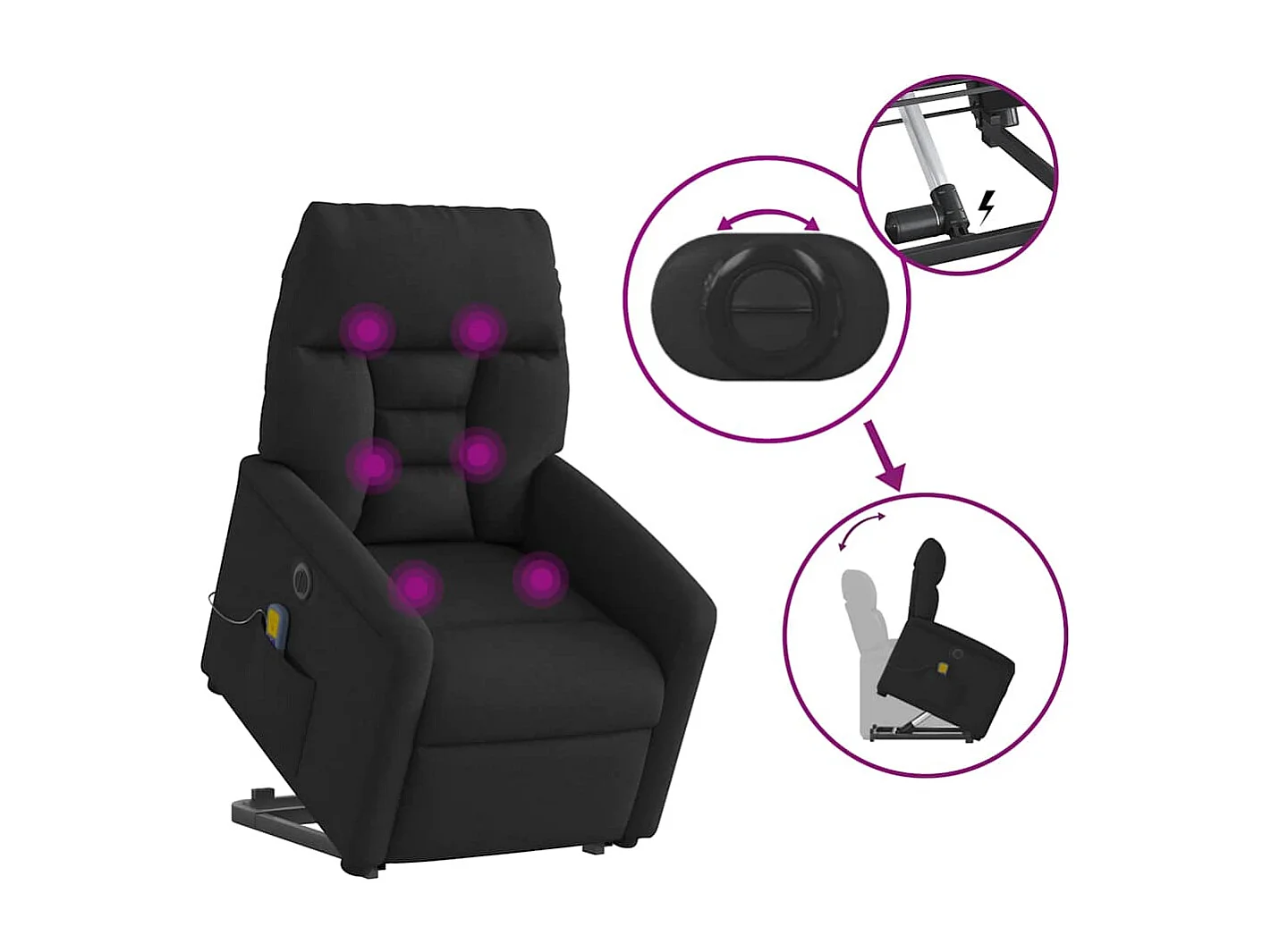 Sillón de salón | Silla | Sillón de masaje eléctrico reclinable elevable tela negro SHL4034