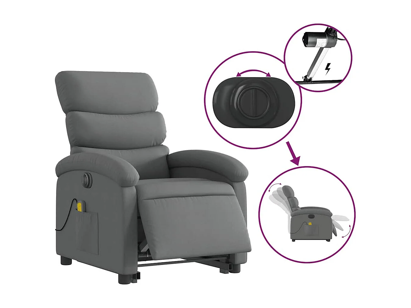 Fauteuil inclinable électrique-Chaise-Fauteuil de Massage Gris foncé Tissu SHL2547