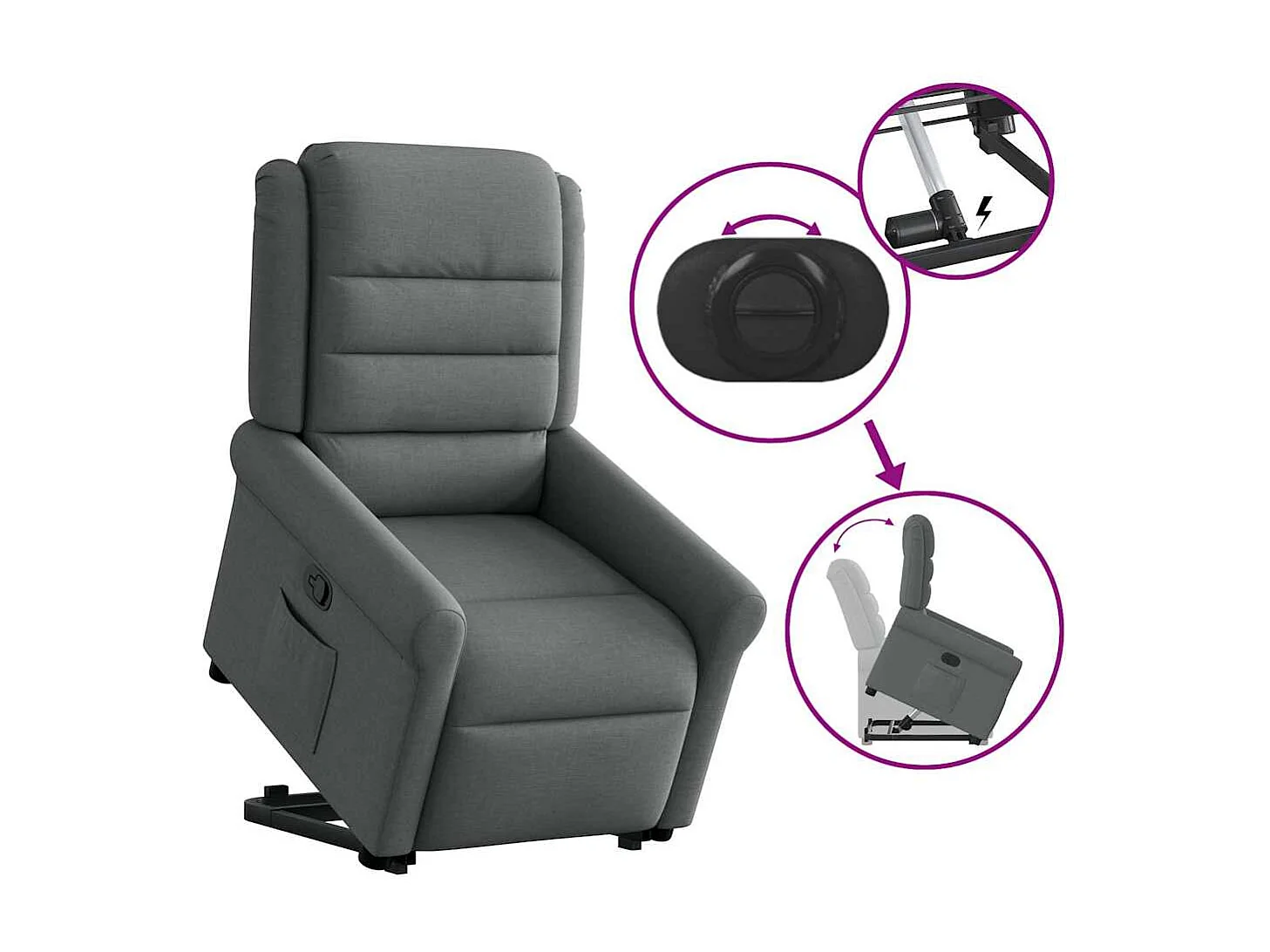 Fauteuil inclinable-Chaise de relax-Fauteuil TV Gris foncé Tissu SHL2507