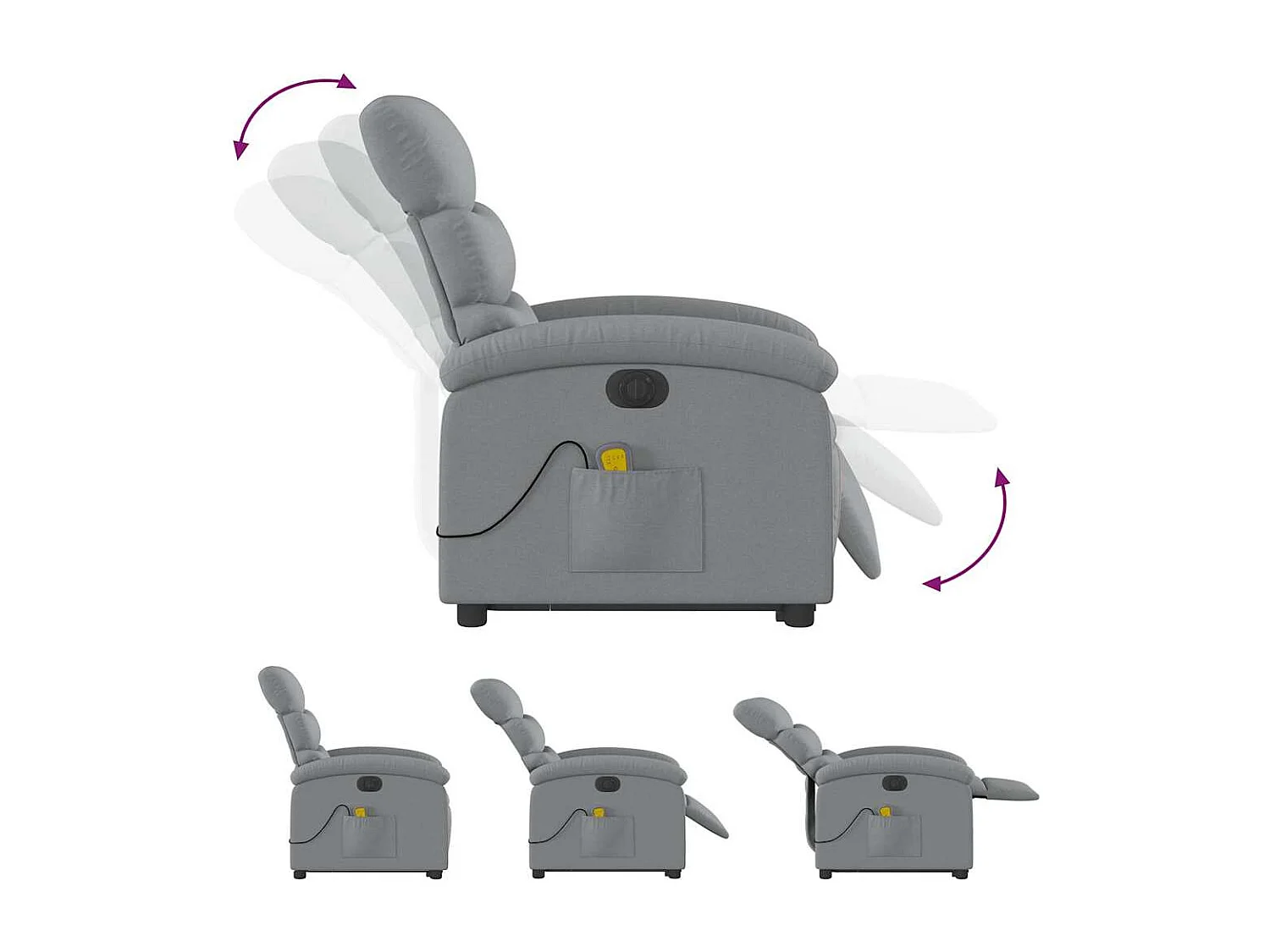 Poltrona elétrica reclinável massagens tecido cinzento-claro SHL122523