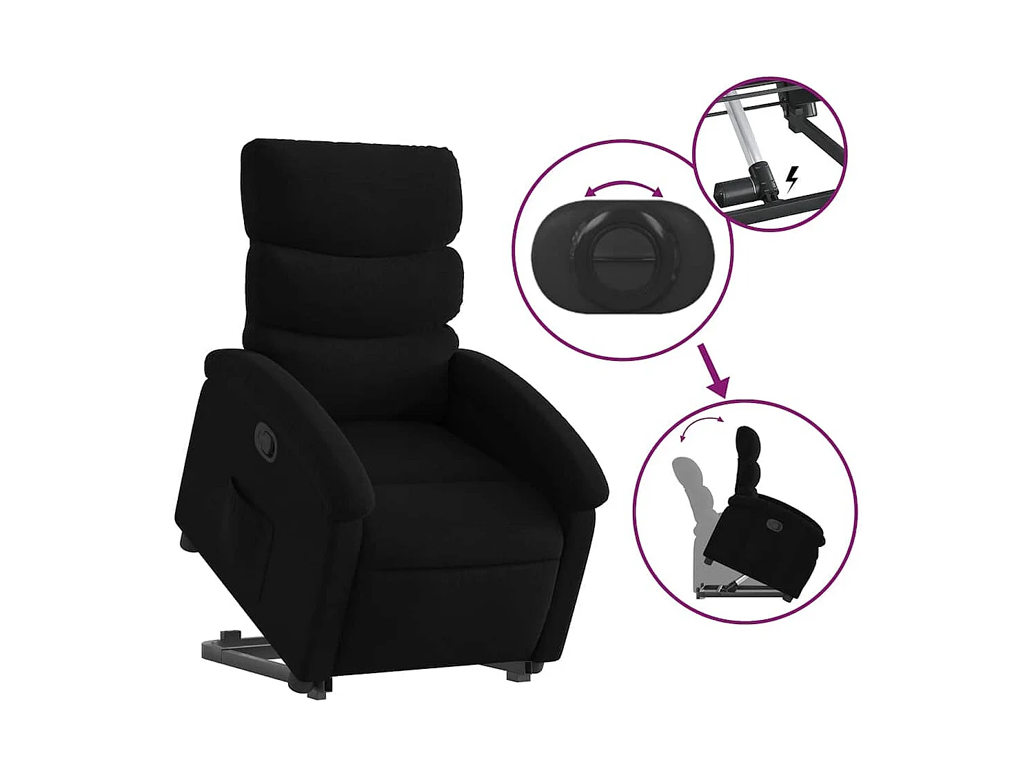 Relaxsessel | Lounge Sessel für Wohnzimmer mit Aufstehhilfe Schwarz Stoff SHL63905