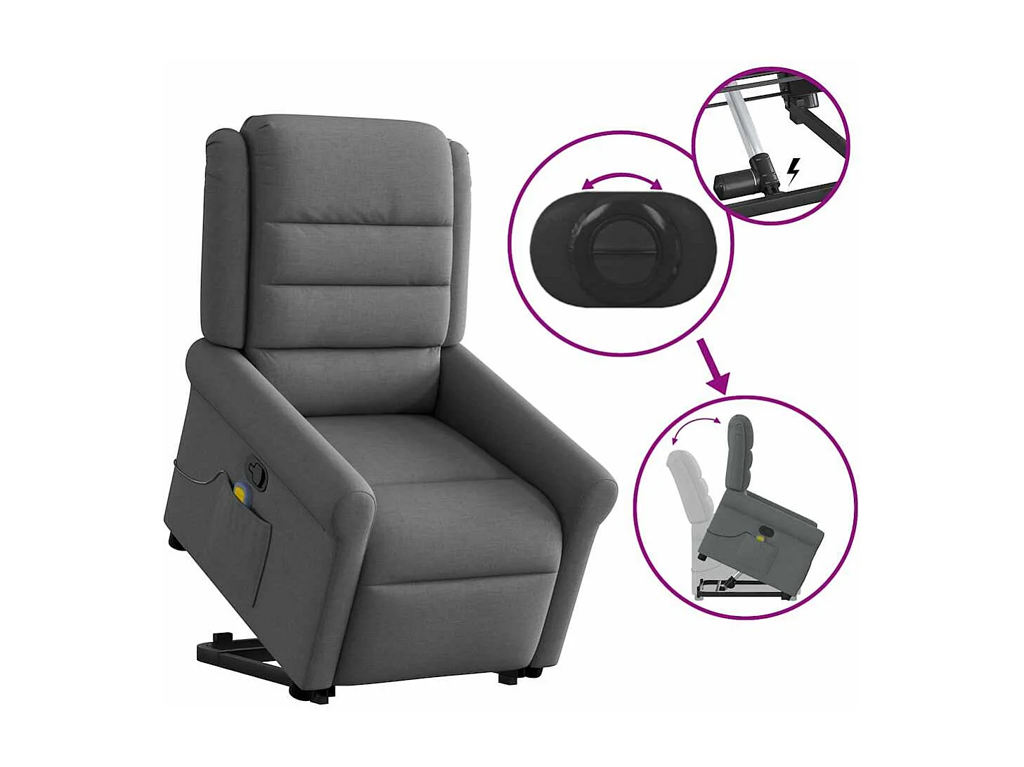 Fauteuil inclinable-Chaise de relax-Fauteuil de Massage Gris foncé Tissu SHL3309