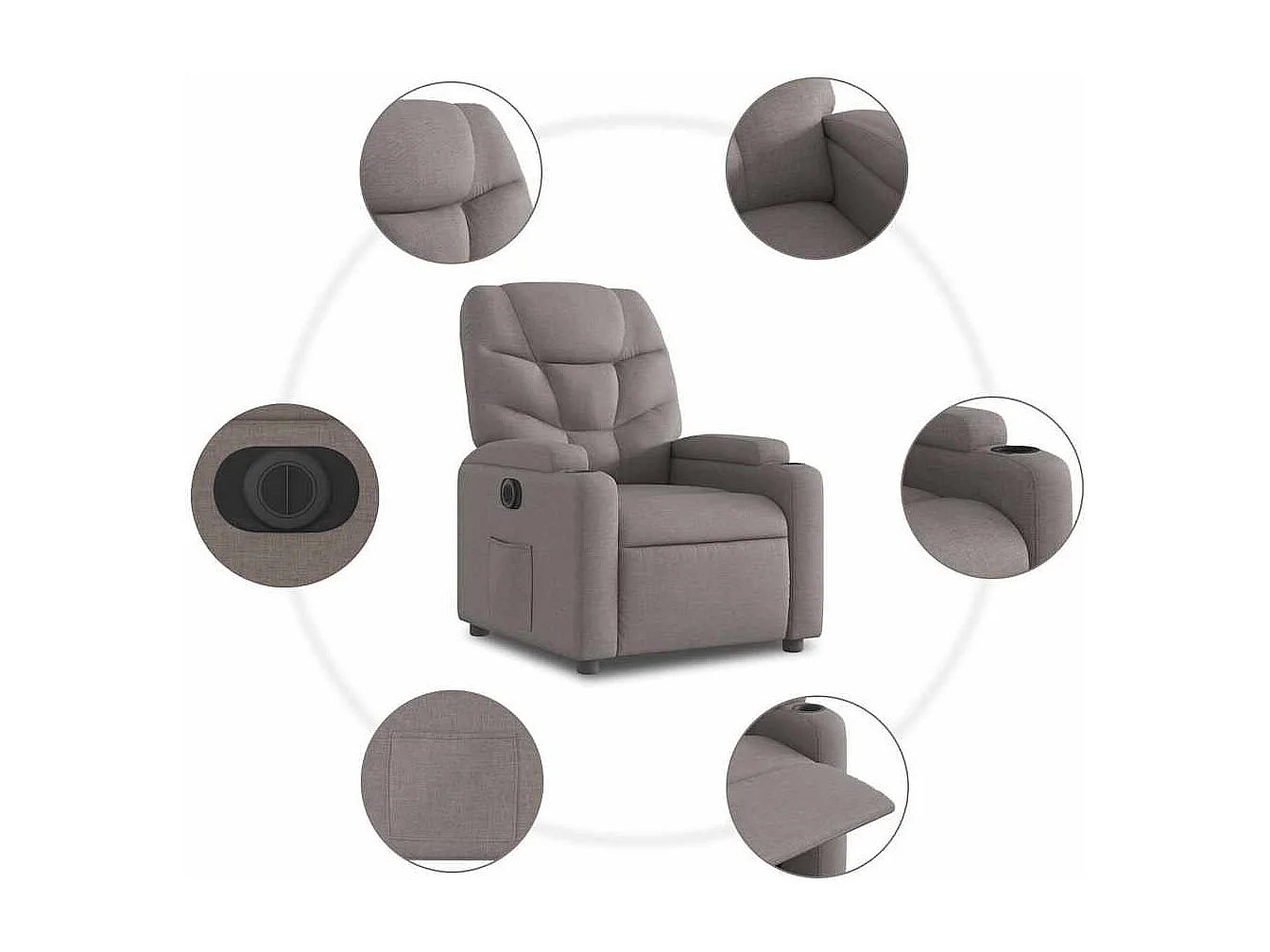 Sillón de relax | Silla | Sillón reclinable eléctrico tela gris taupé SHL6399