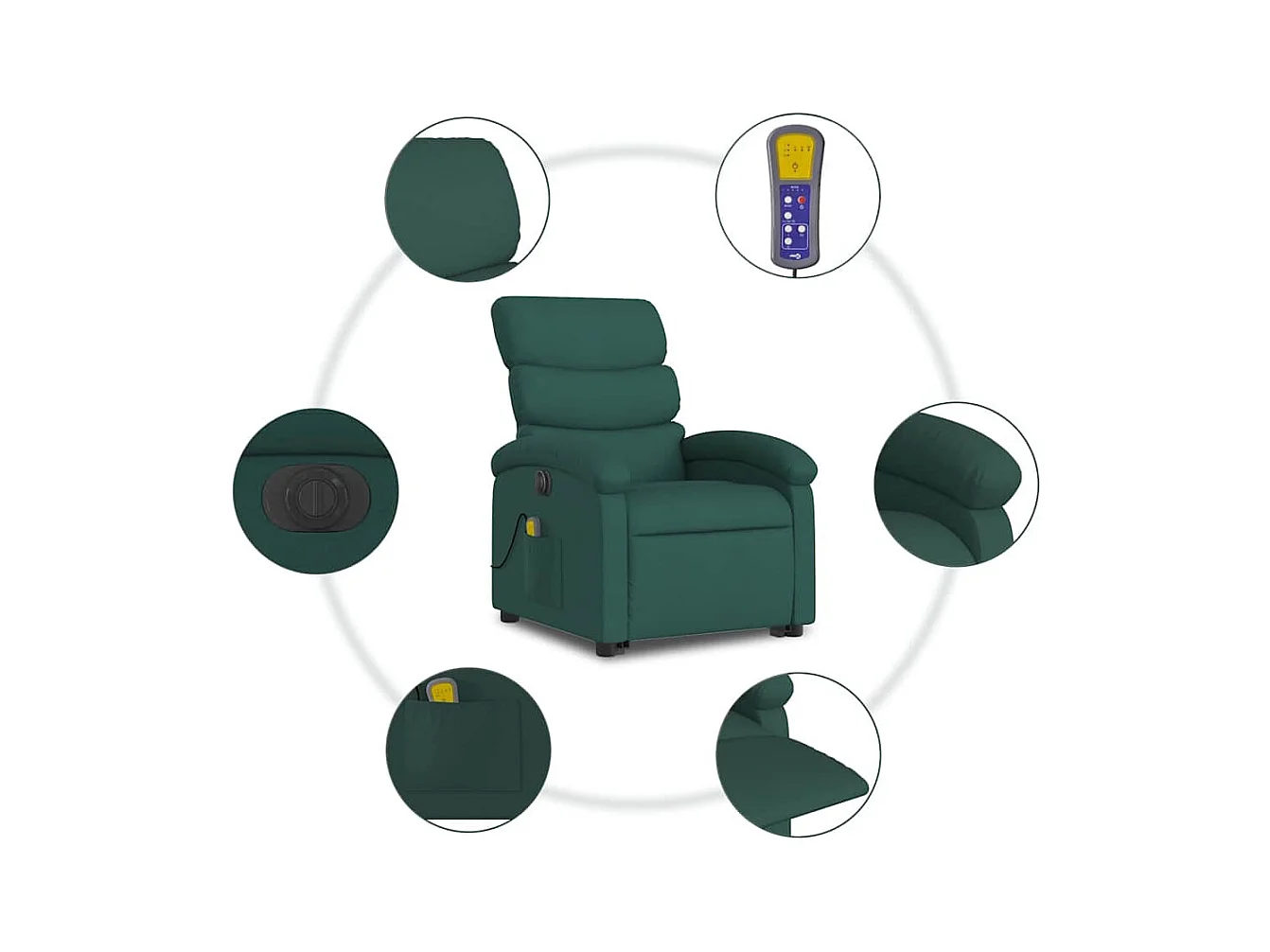 Poltrona elétrica elevatória massagens tecido verde-escuro SHL686473