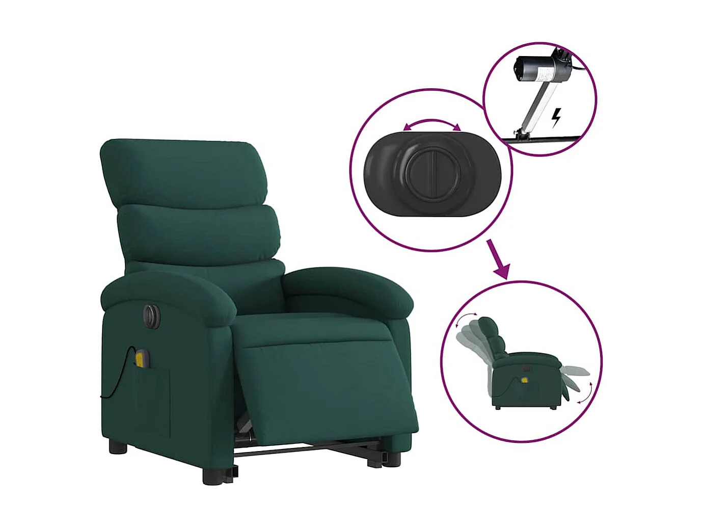 Sillón de salón | Silla | Sillón masaje eléctrico reclinable elevable tela verde oscuro SHL2631
