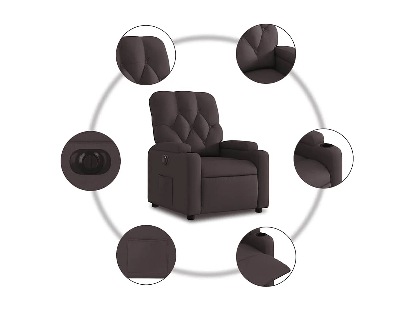 Fauteuil inclinable électrique-Chaise de relax-Fauteuil salon Marron foncé Tissu SHL3924