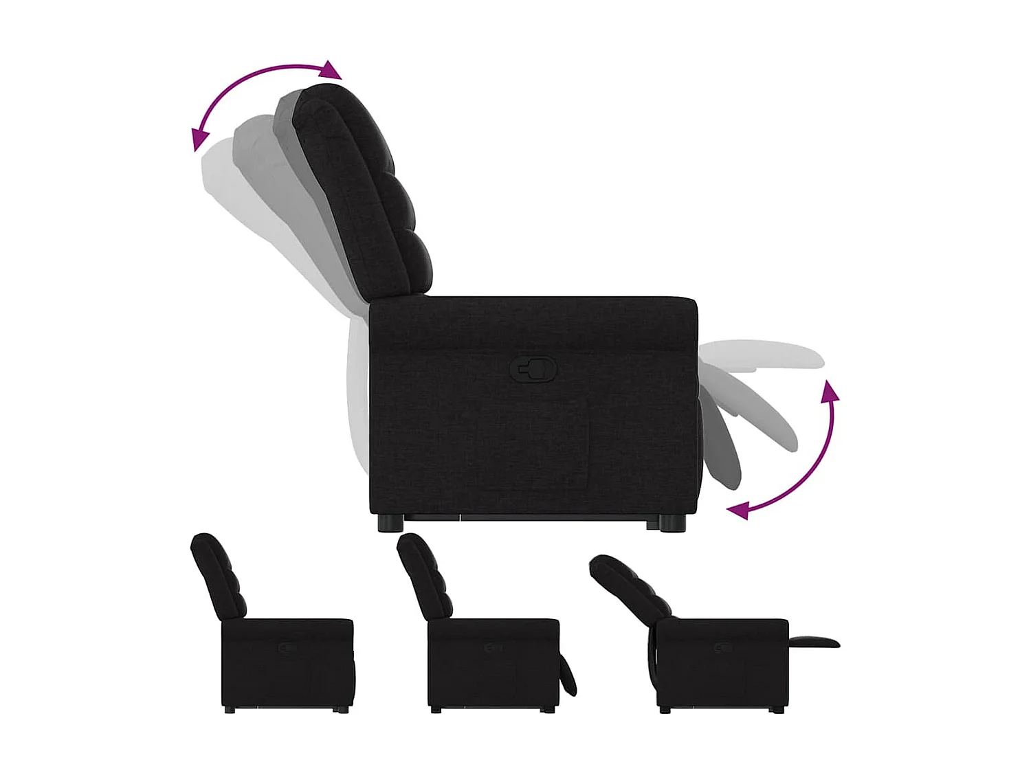 Sillón de relax | Silla | Sillón reclinable elevable tela negro SHL5989