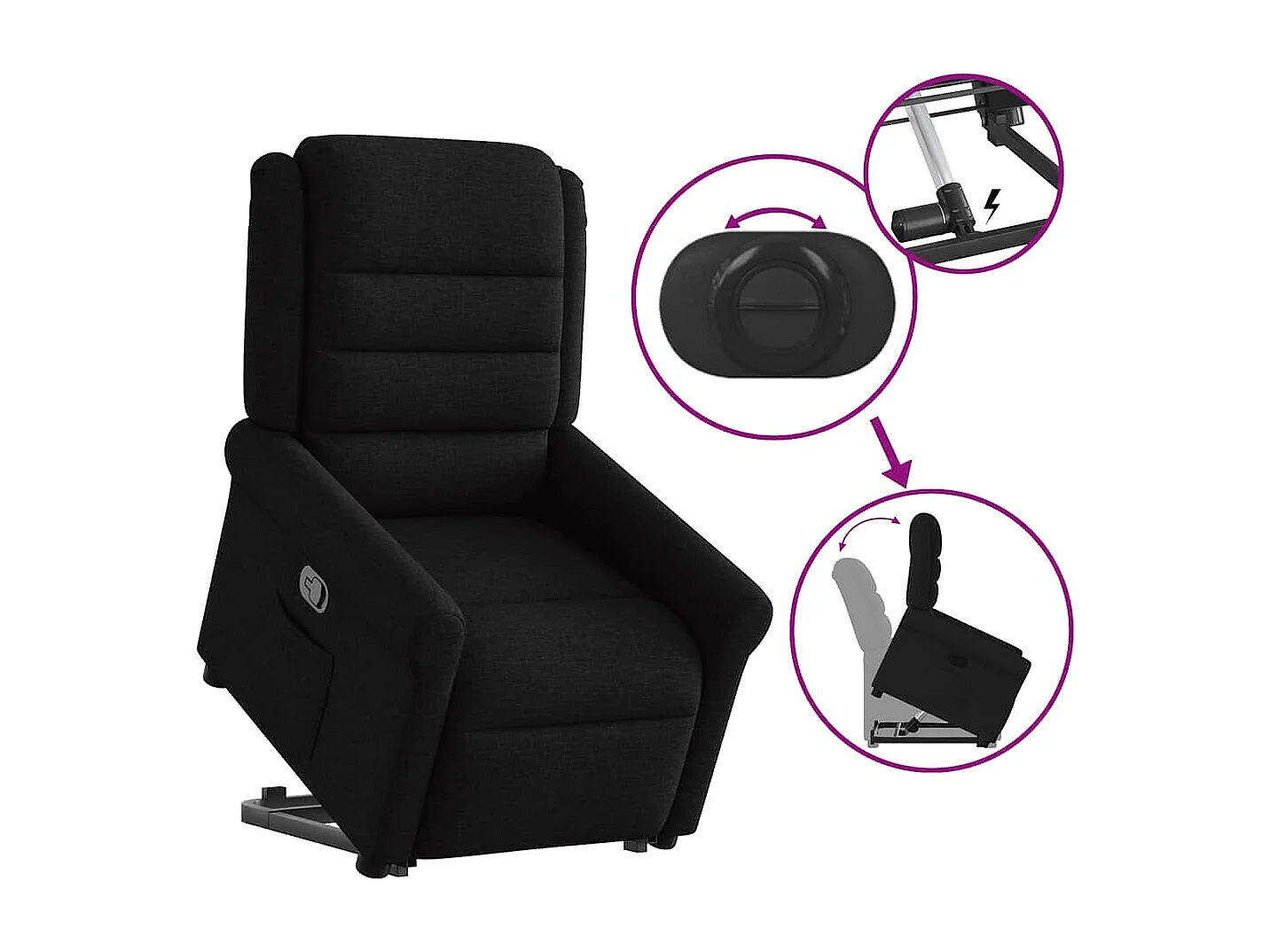 Sillón de relax | Silla | Sillón reclinable elevable tela negro SHL5989